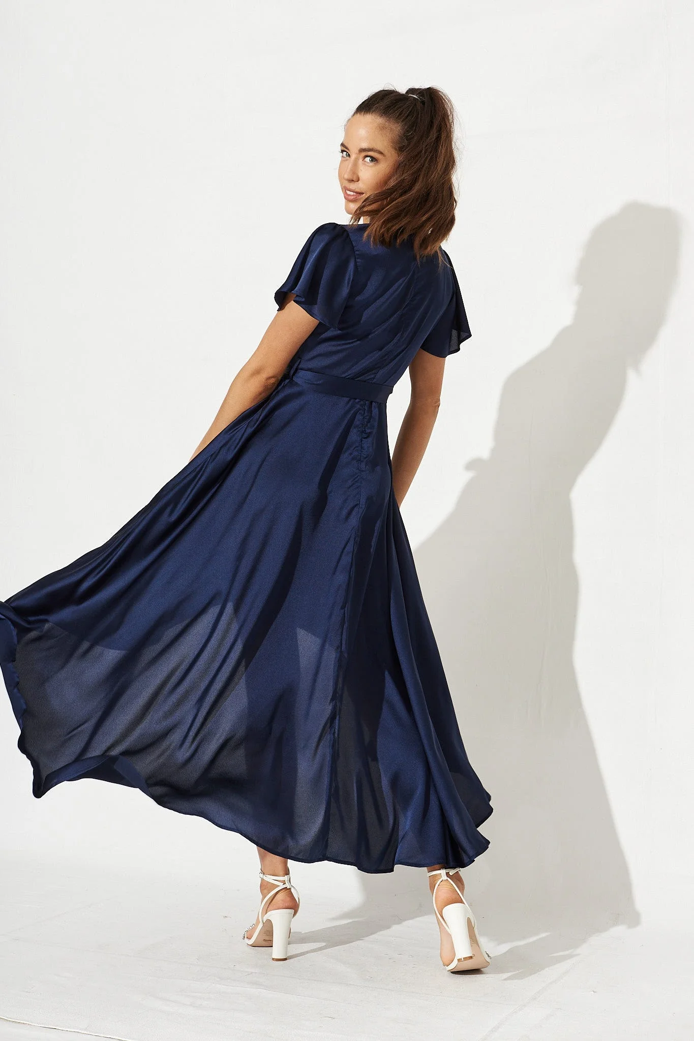 Marilou Maxi Dress In Navy Satin - Image 4