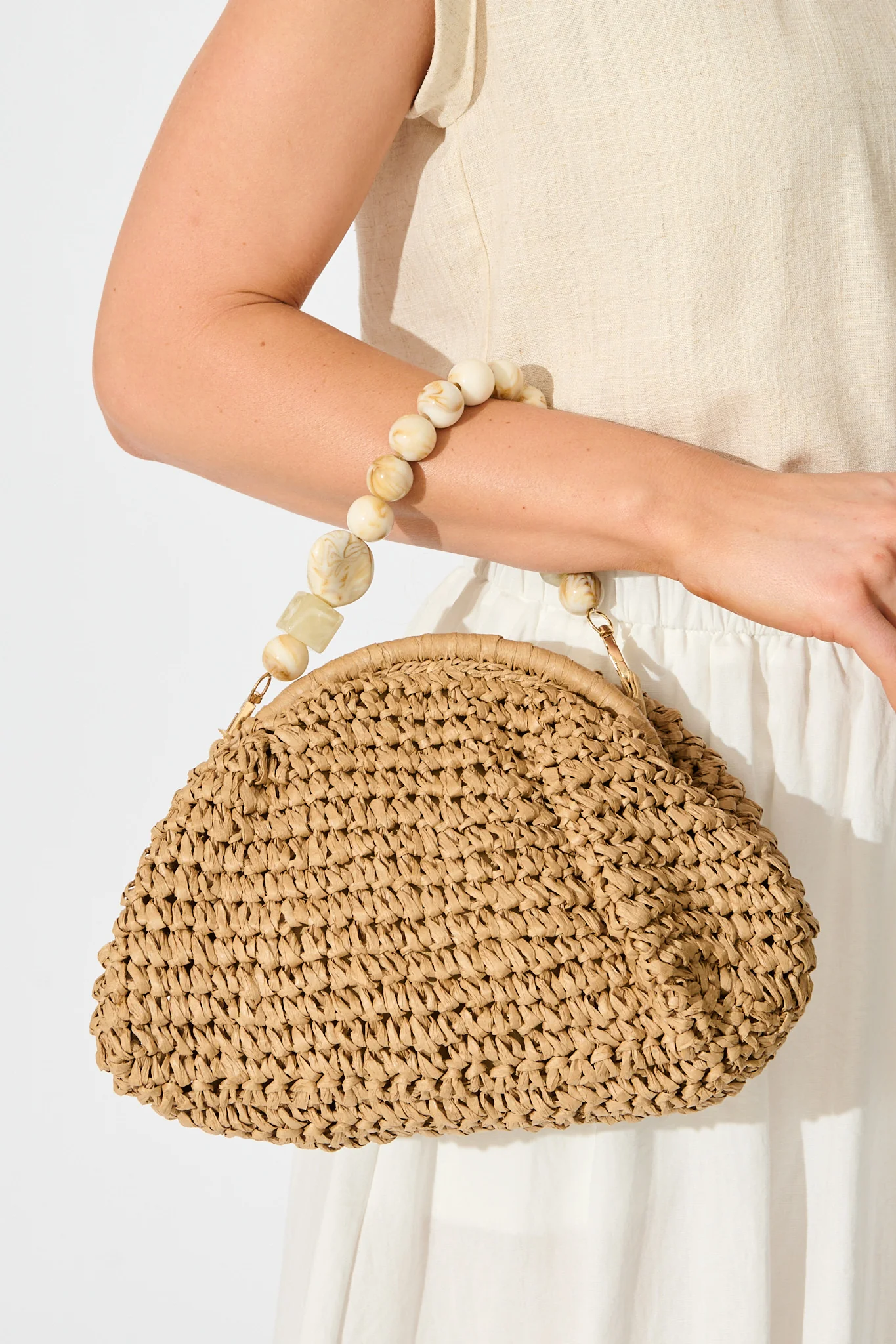Marina Beaded Handle Bag in Natural Raffia - Image 6