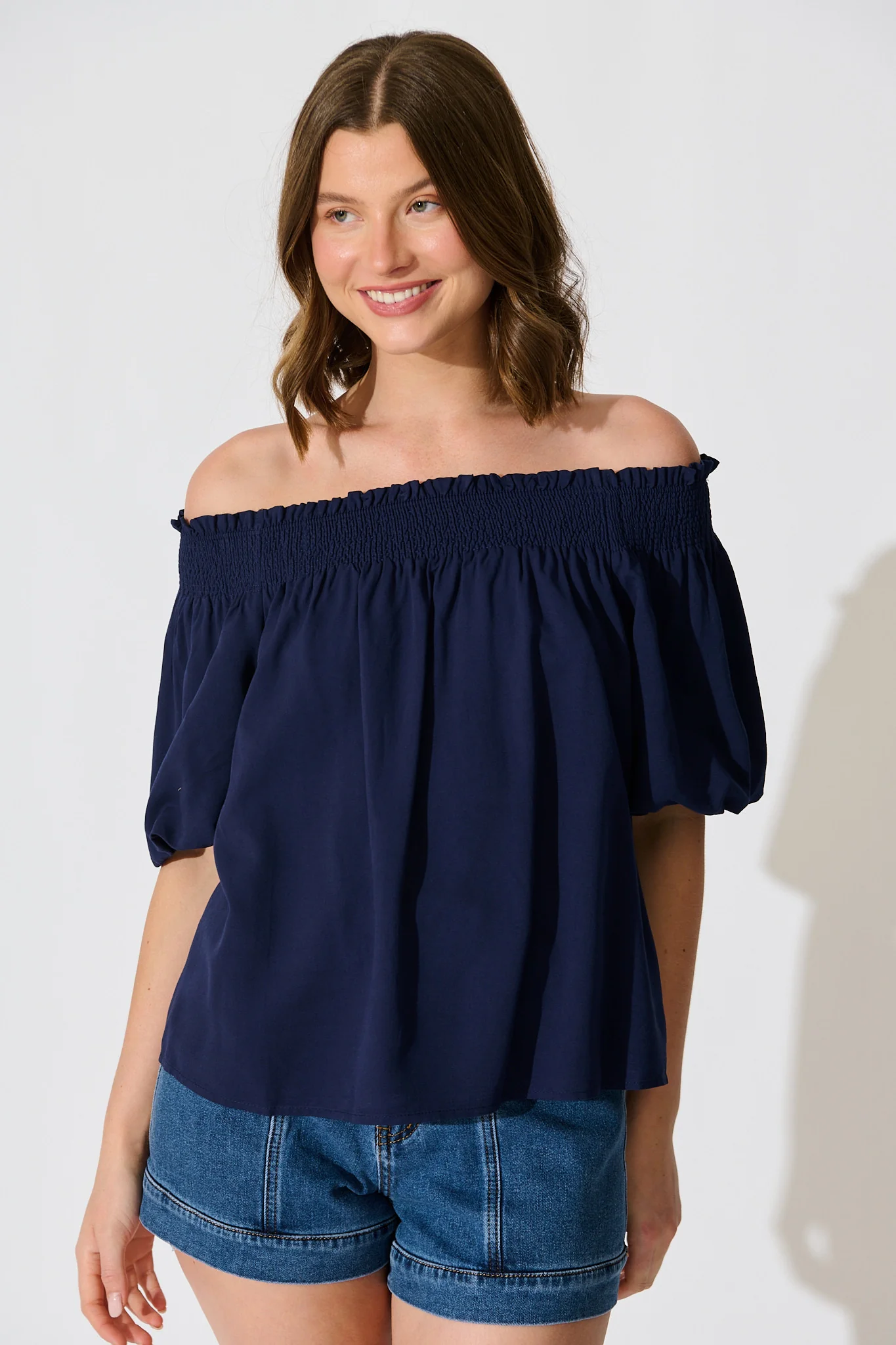 Marina Off Shoulder Top in Navy