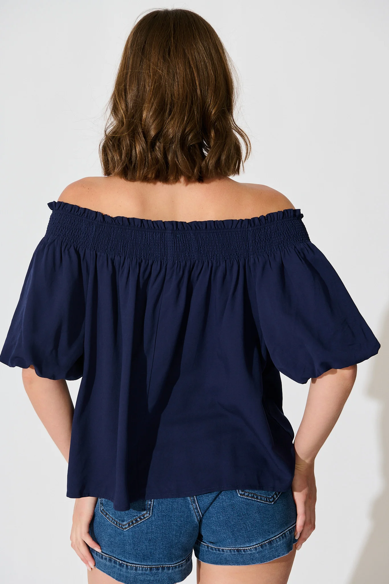 Marina Off Shoulder Top in Navy - Image 3