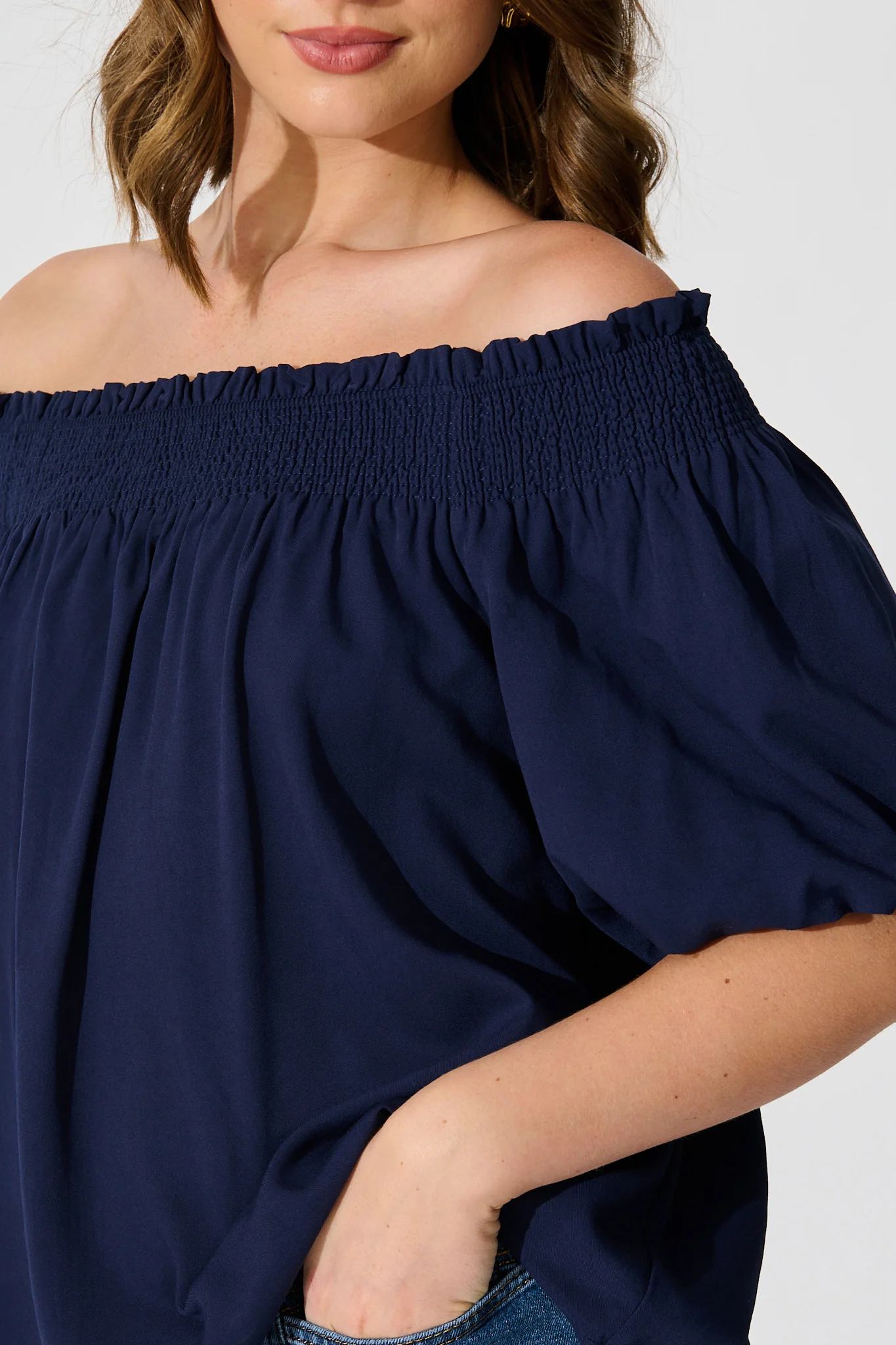 Marina Off Shoulder Top in Navy - Image 5