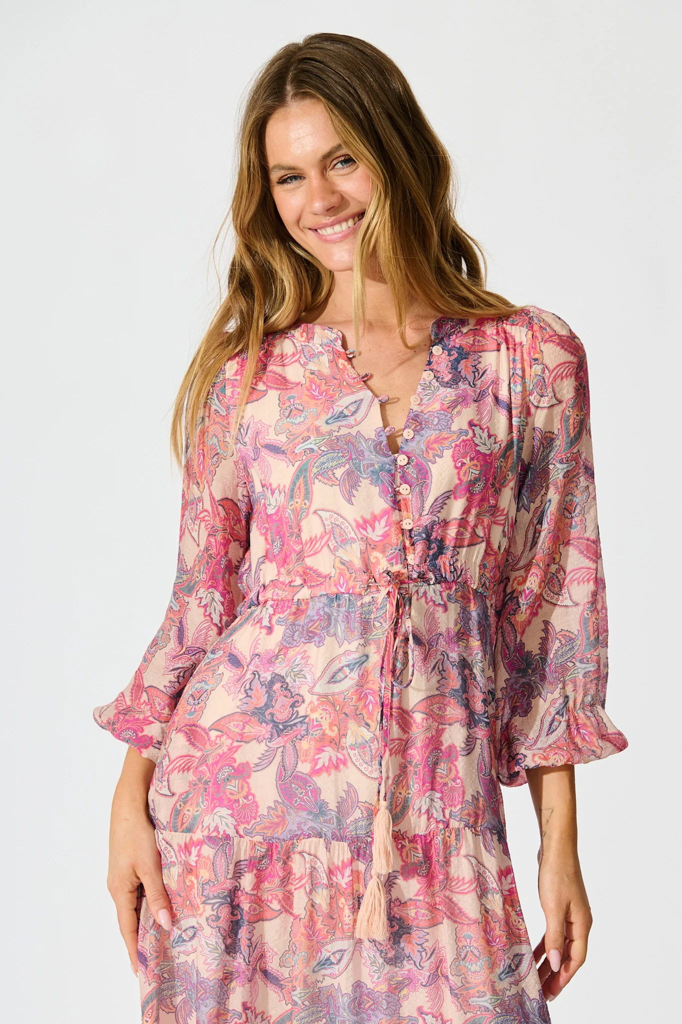 Marise Midi Dress in Pink Multi Print - Image 2