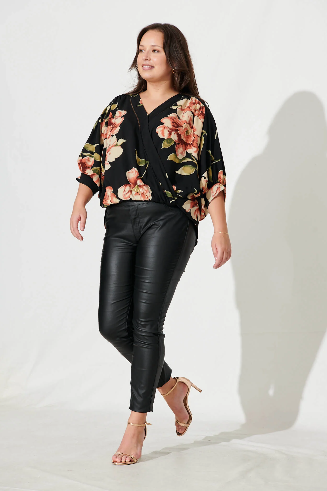 Marliboo Mock Wrap Top In Black With Blush Floral - Image 6