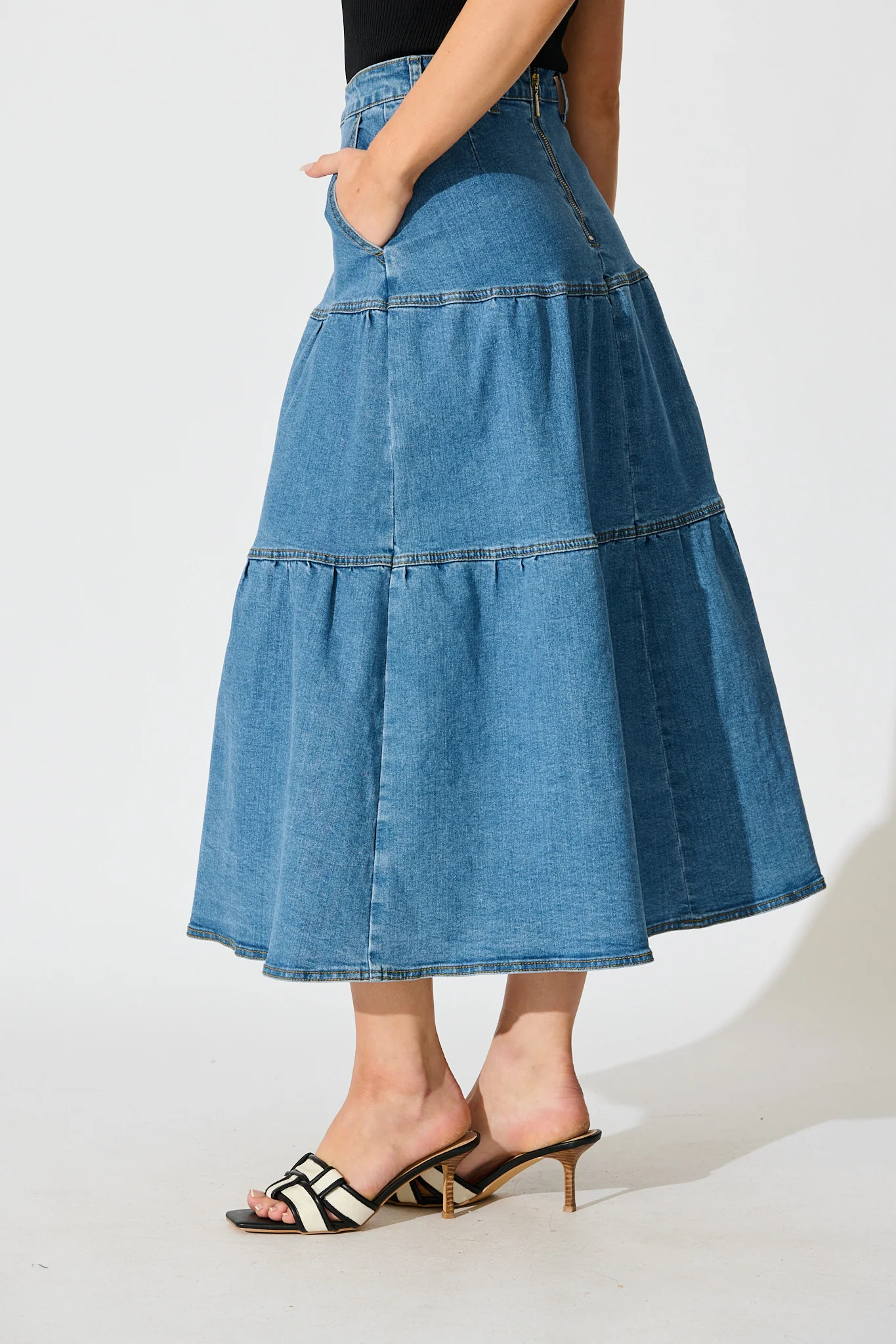 Marlon Maxi Denim Skirt in Blue - Image 2