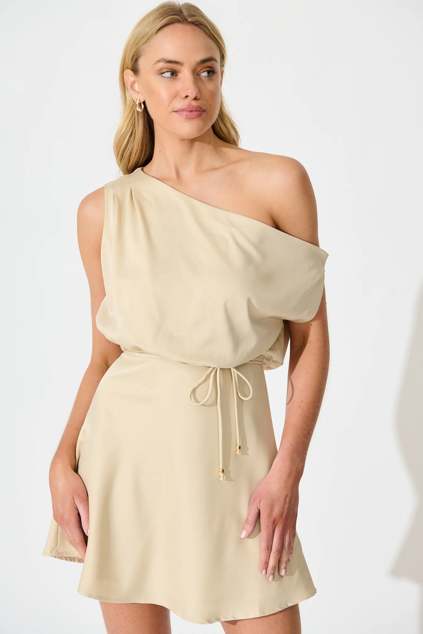 Marlow Dress in Beige Satin - Image 2