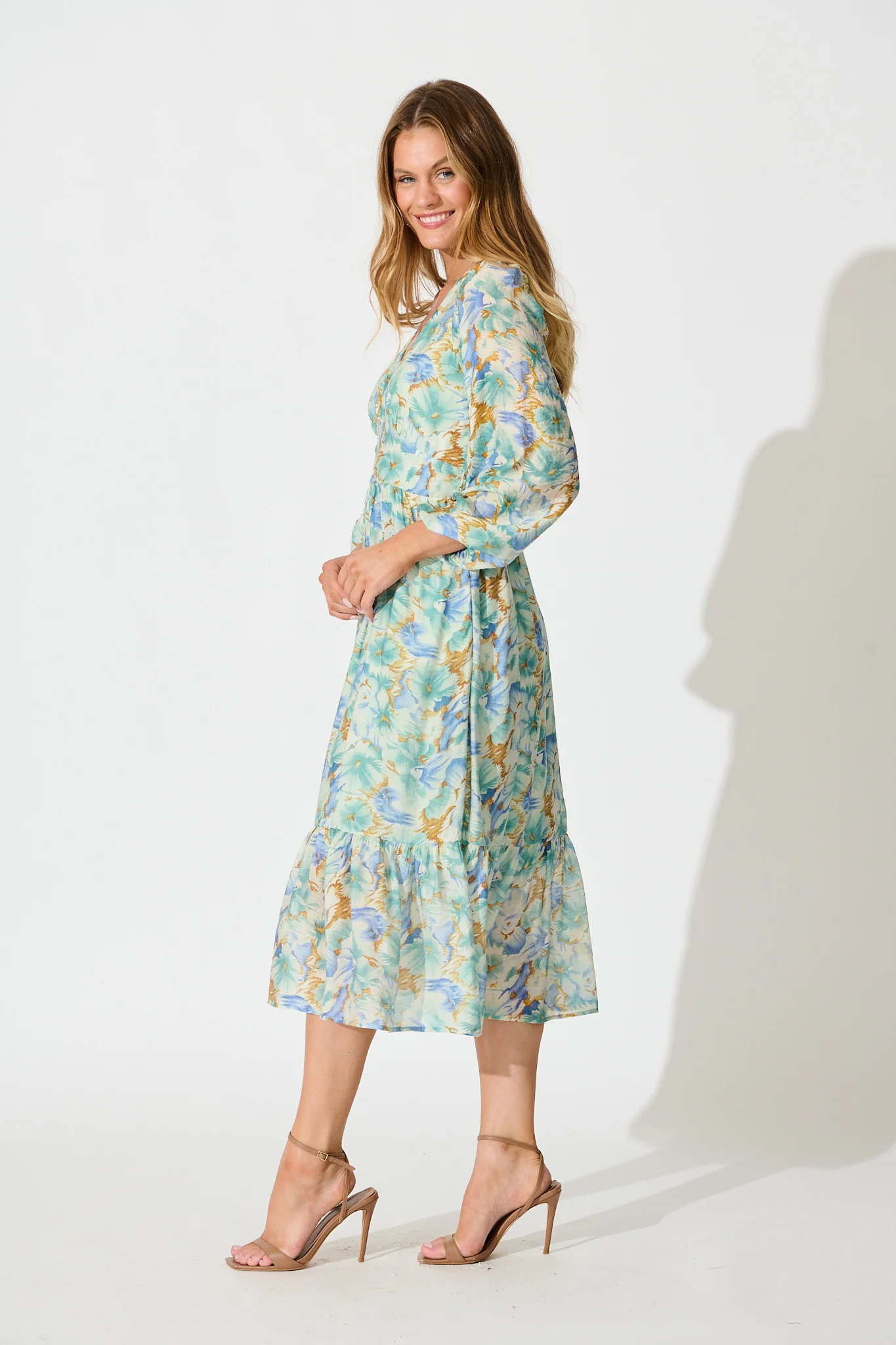 Marrakesh Midi Dress in Green Floral - Image 3