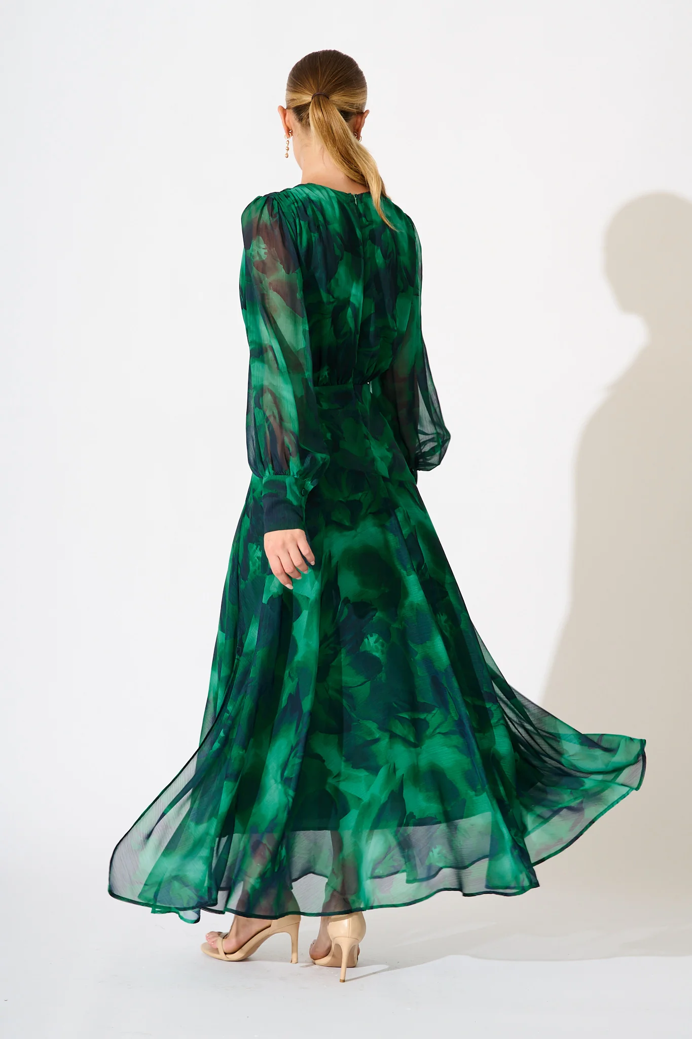 Martina Maxi Dress in Green Watercolour Chiffon - Image 4