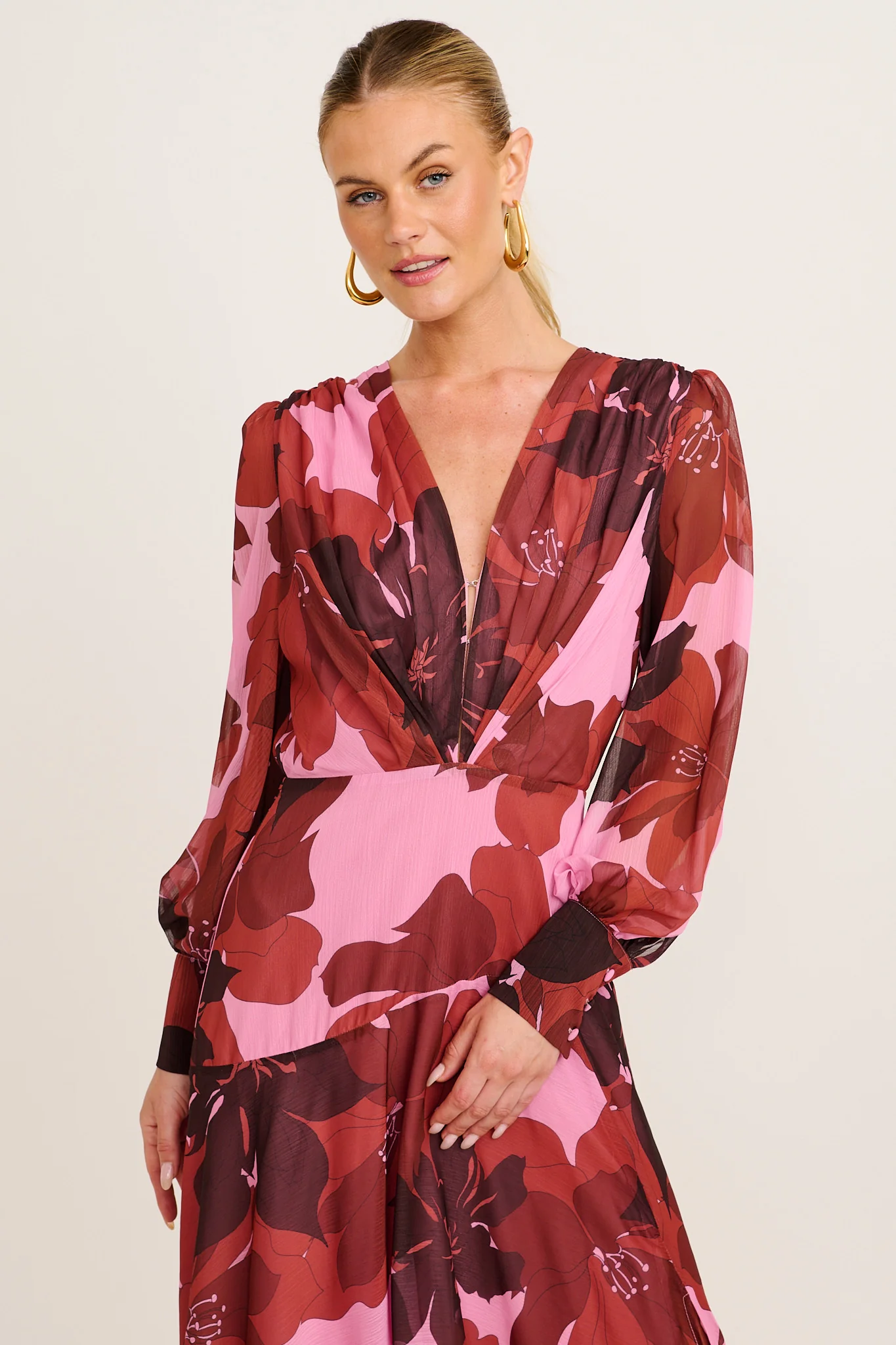 Martina Maxi Dress in Pink and Red Floral Chiffon - Image 2
