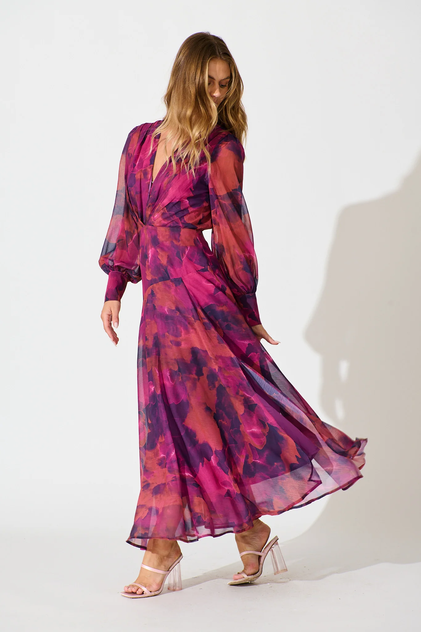 Martina Maxi Dress in Purple Watercolour Chiffon - Image 3