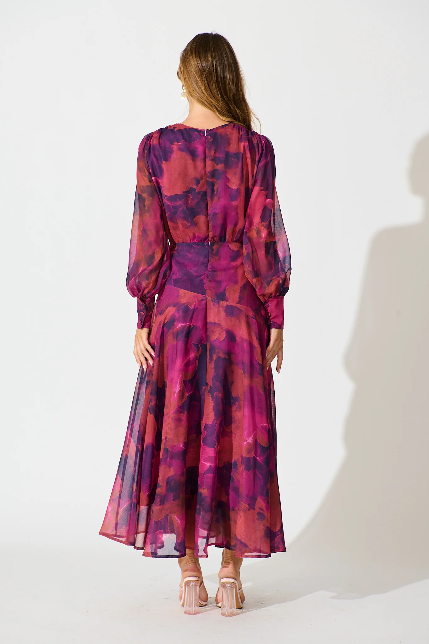 Martina Maxi Dress in Purple Watercolour Chiffon - Image 4