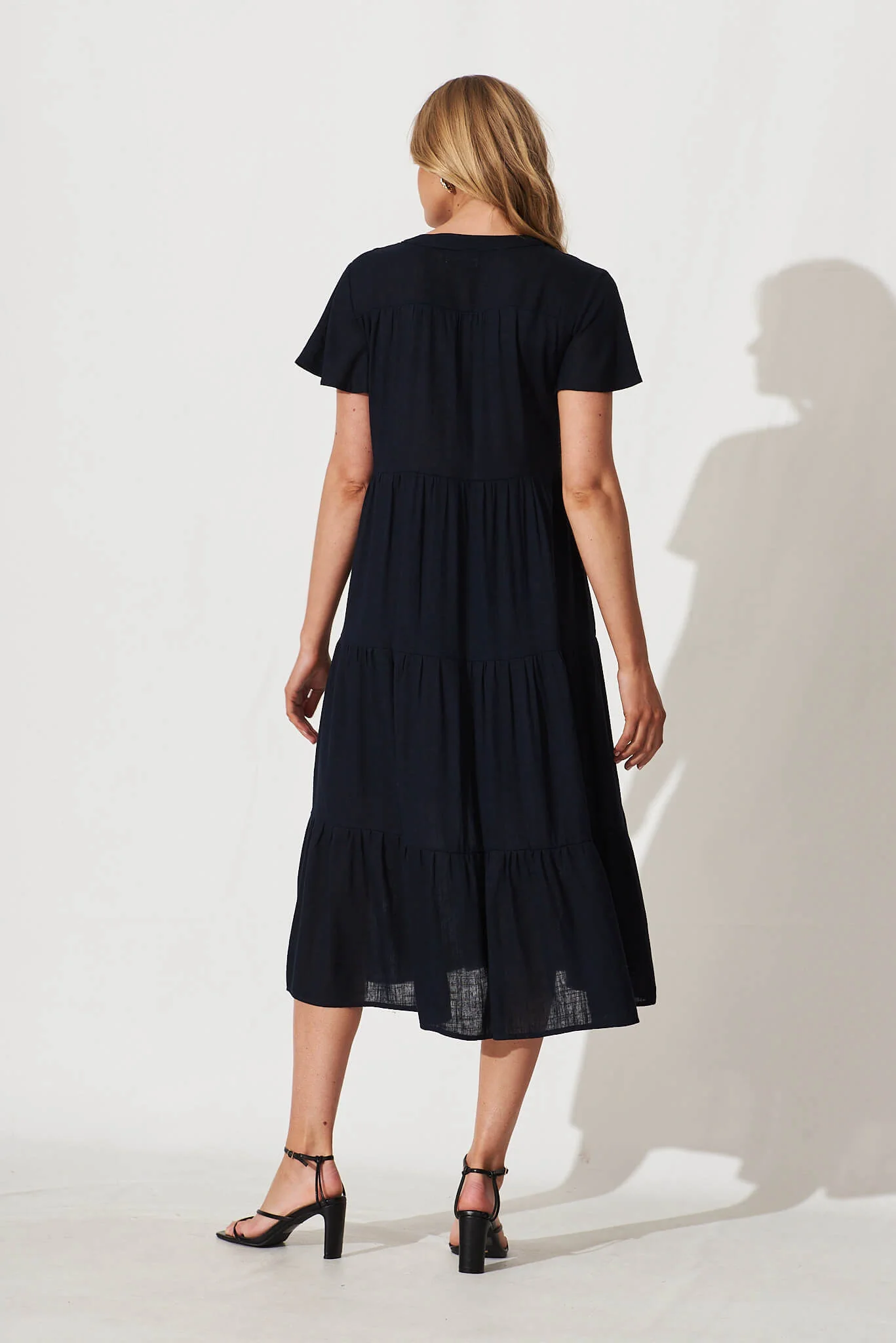 Marvela Midi Shirt Dress In Navy Linen Blend - Image 4