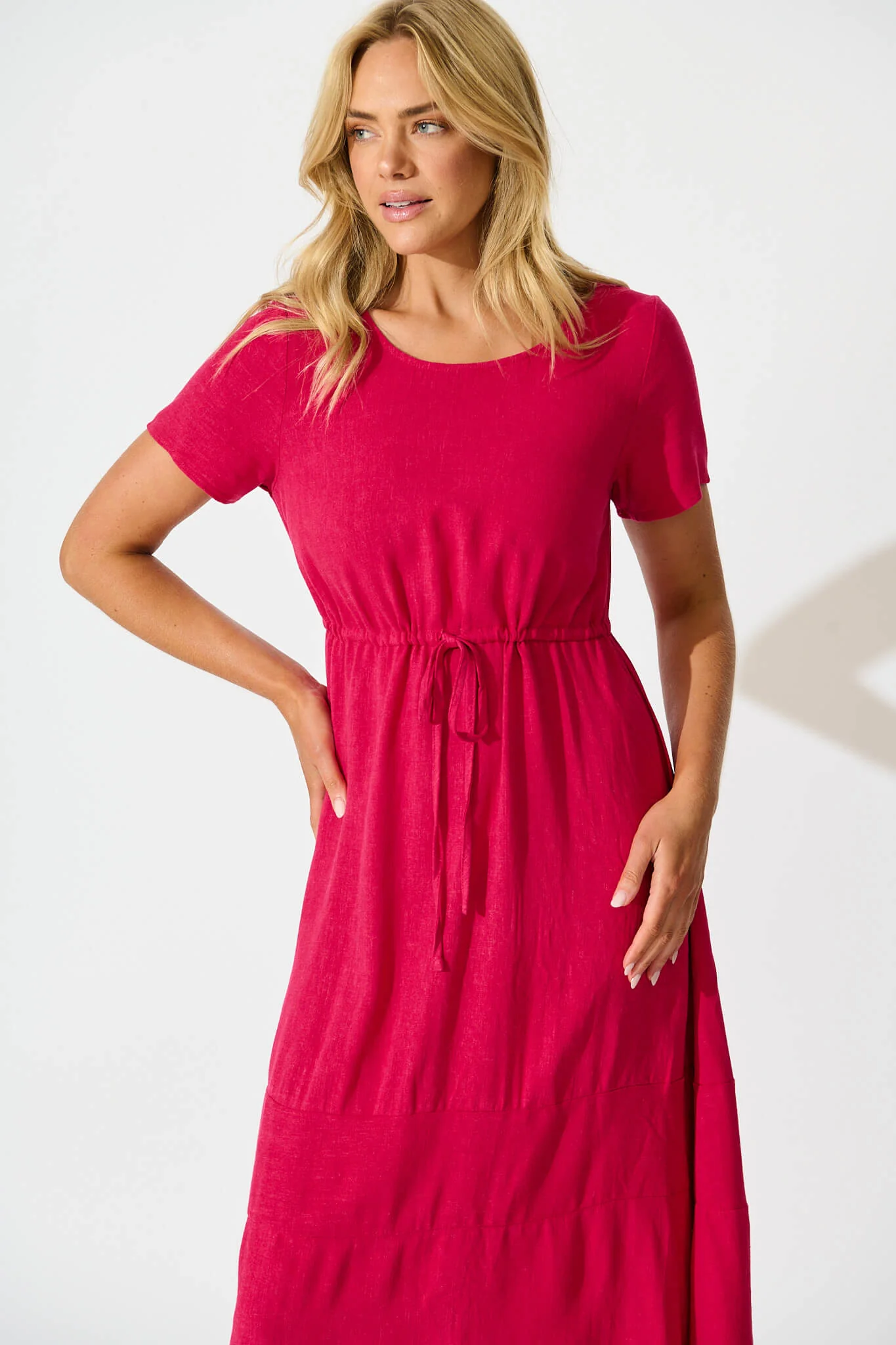 Mary Midi Dress In Fuchsia Linen Blend - Image 2