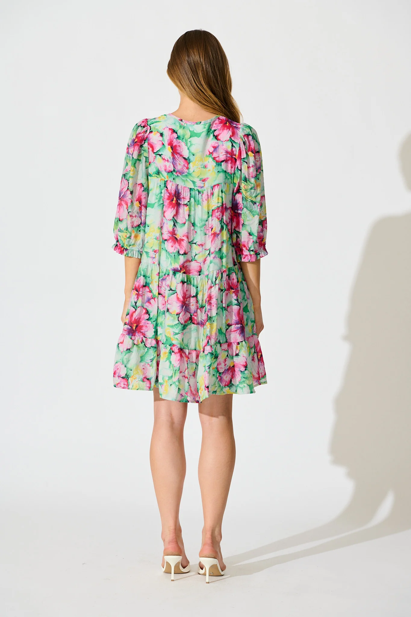 Mattea Smock Dress in Green with Multi Floral - Image 4