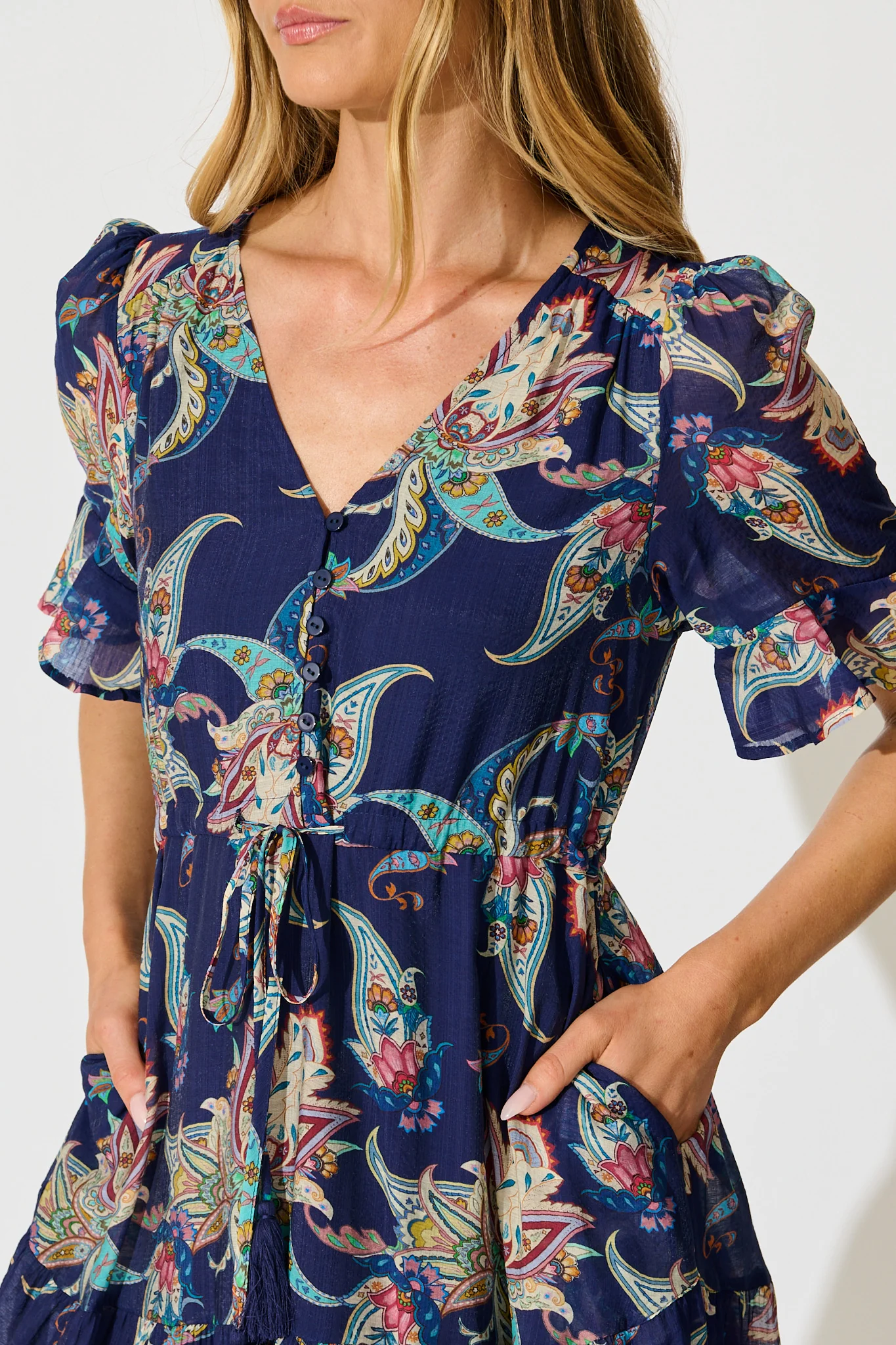 Maverick Midi Dress in Navy Multi Print - Image 5