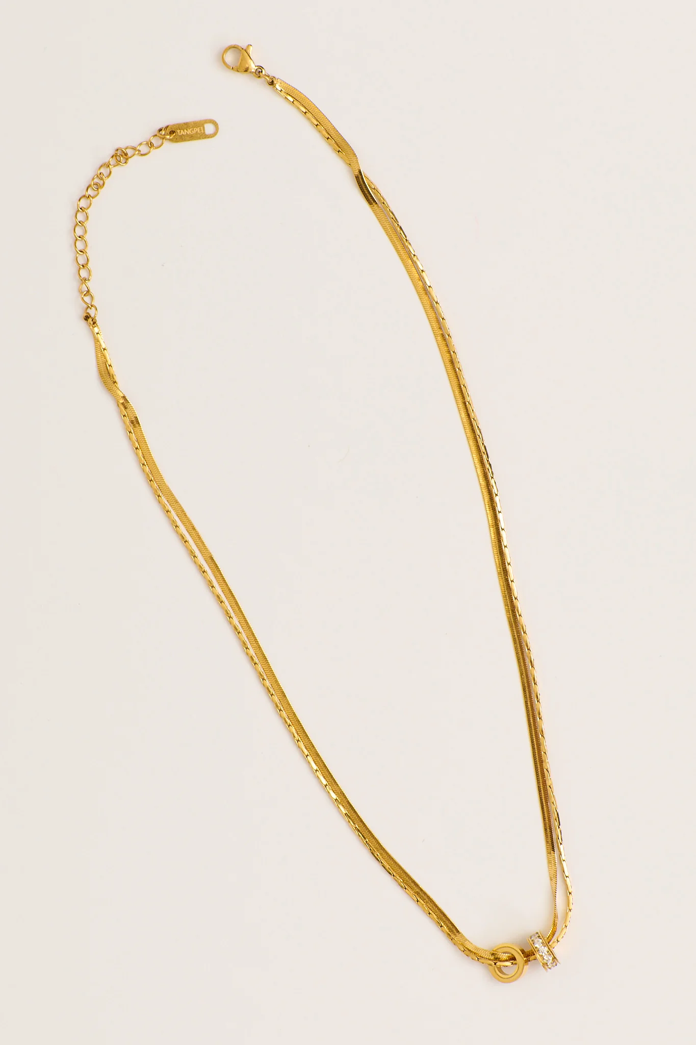 Maya Double Chain Pendant Necklace in Gold with Diamante