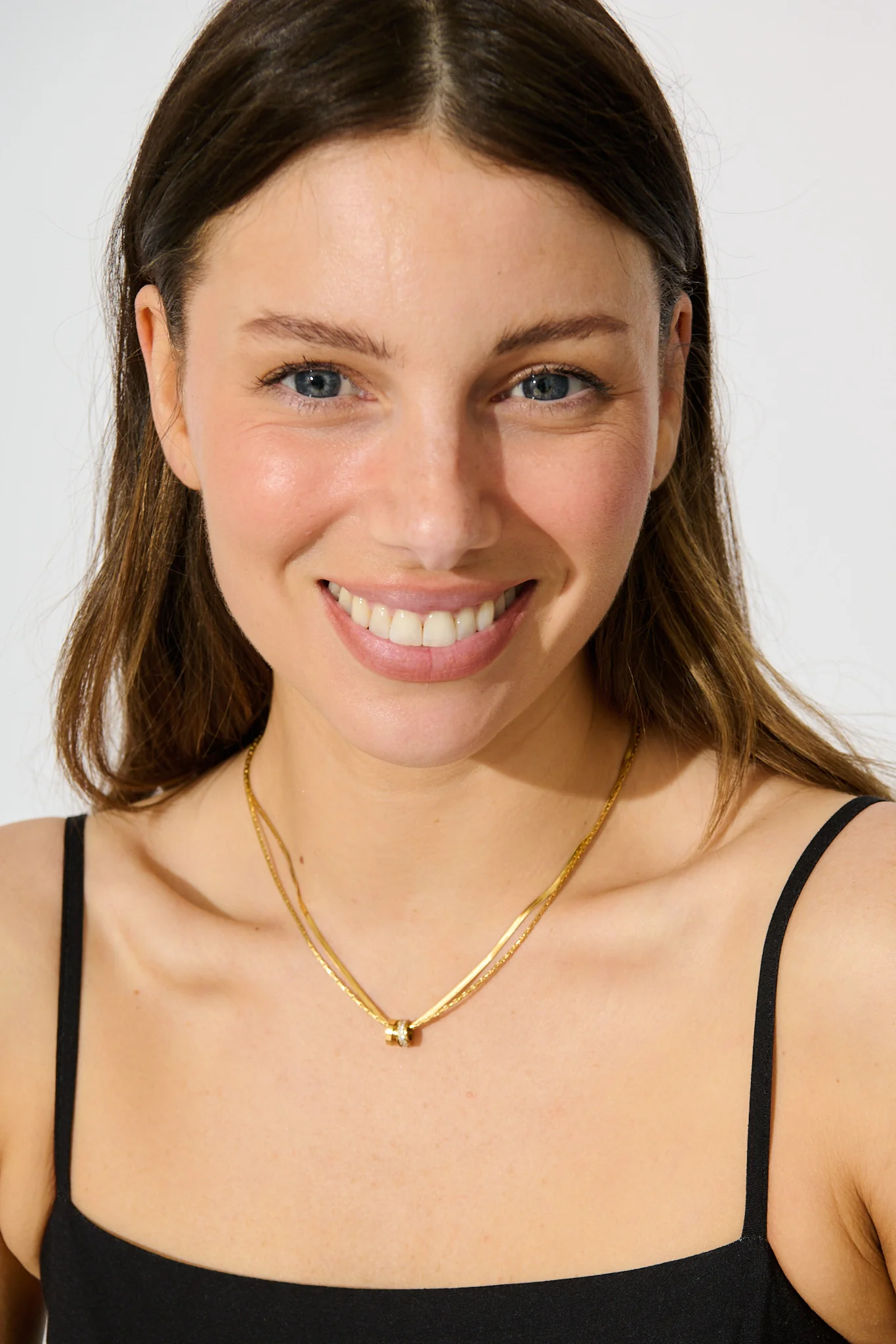 Maya Double Chain Pendant Necklace in Gold with Diamante - Image 2