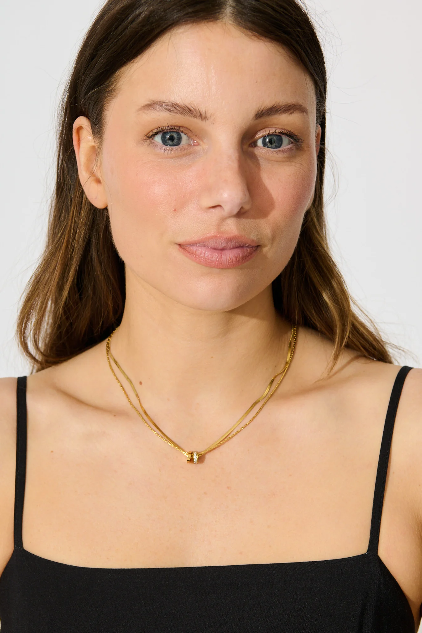 Maya Double Chain Pendant Necklace in Gold with Diamante - Image 3