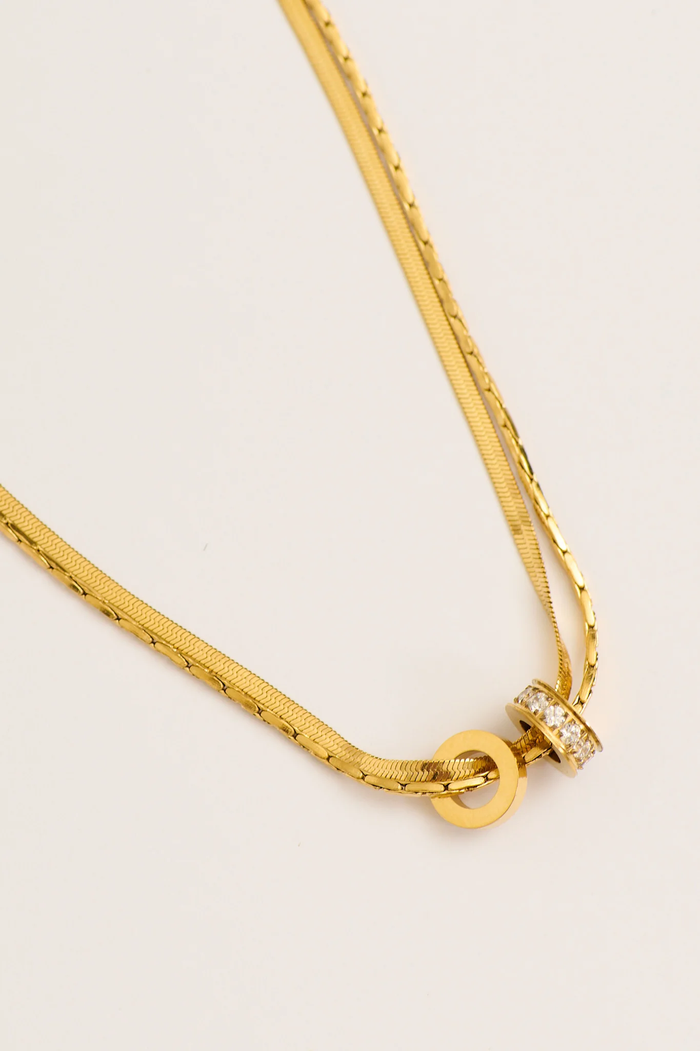 Maya Double Chain Pendant Necklace in Gold with Diamante - Image 5