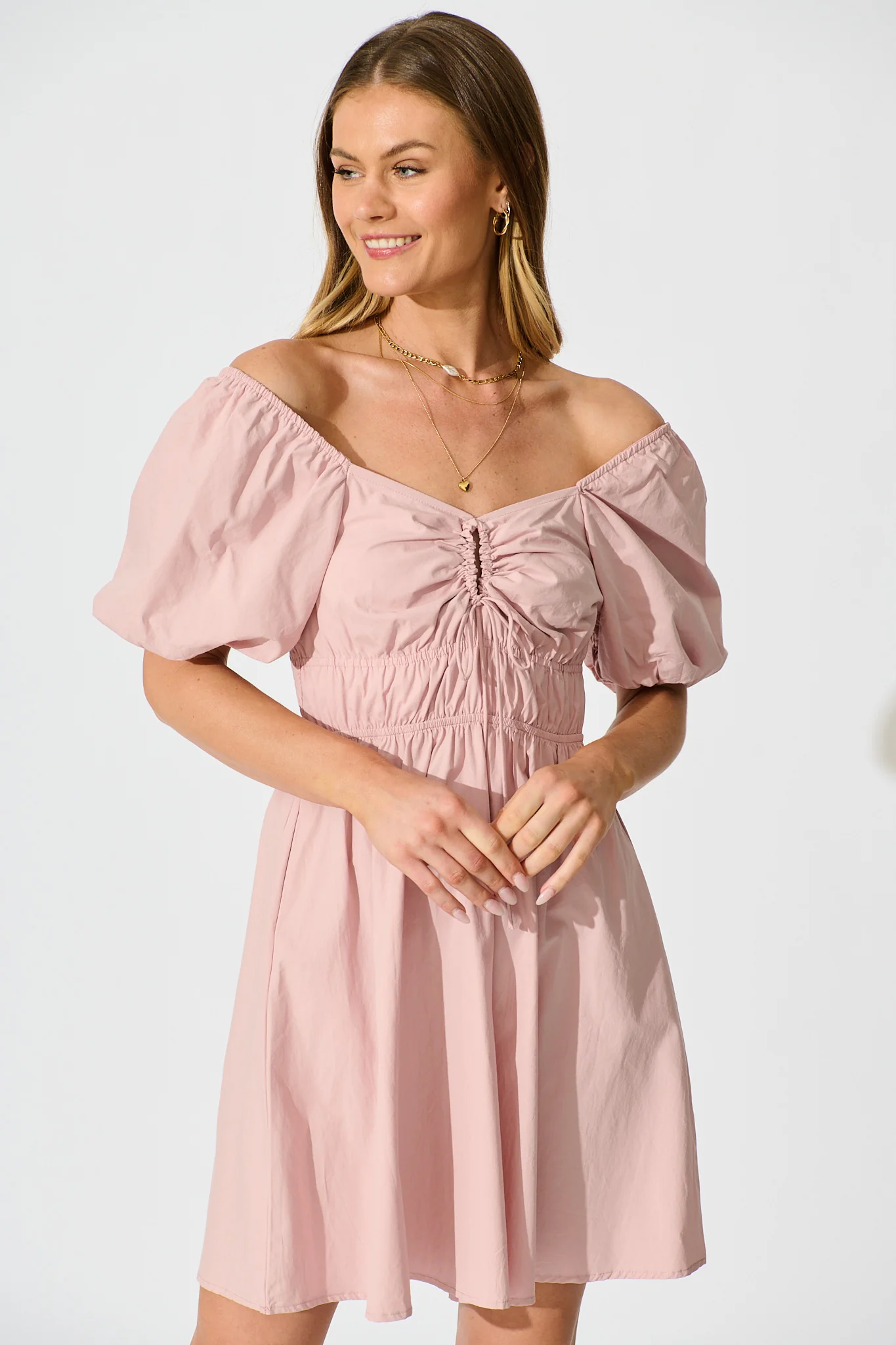 Maye Smock Dress in Dusty Pink Cotton - Image 3