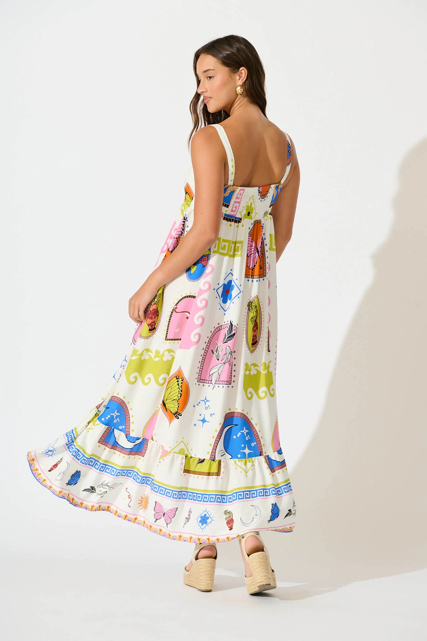 Mayview Midi Dress In White With Bright Print - Image 3