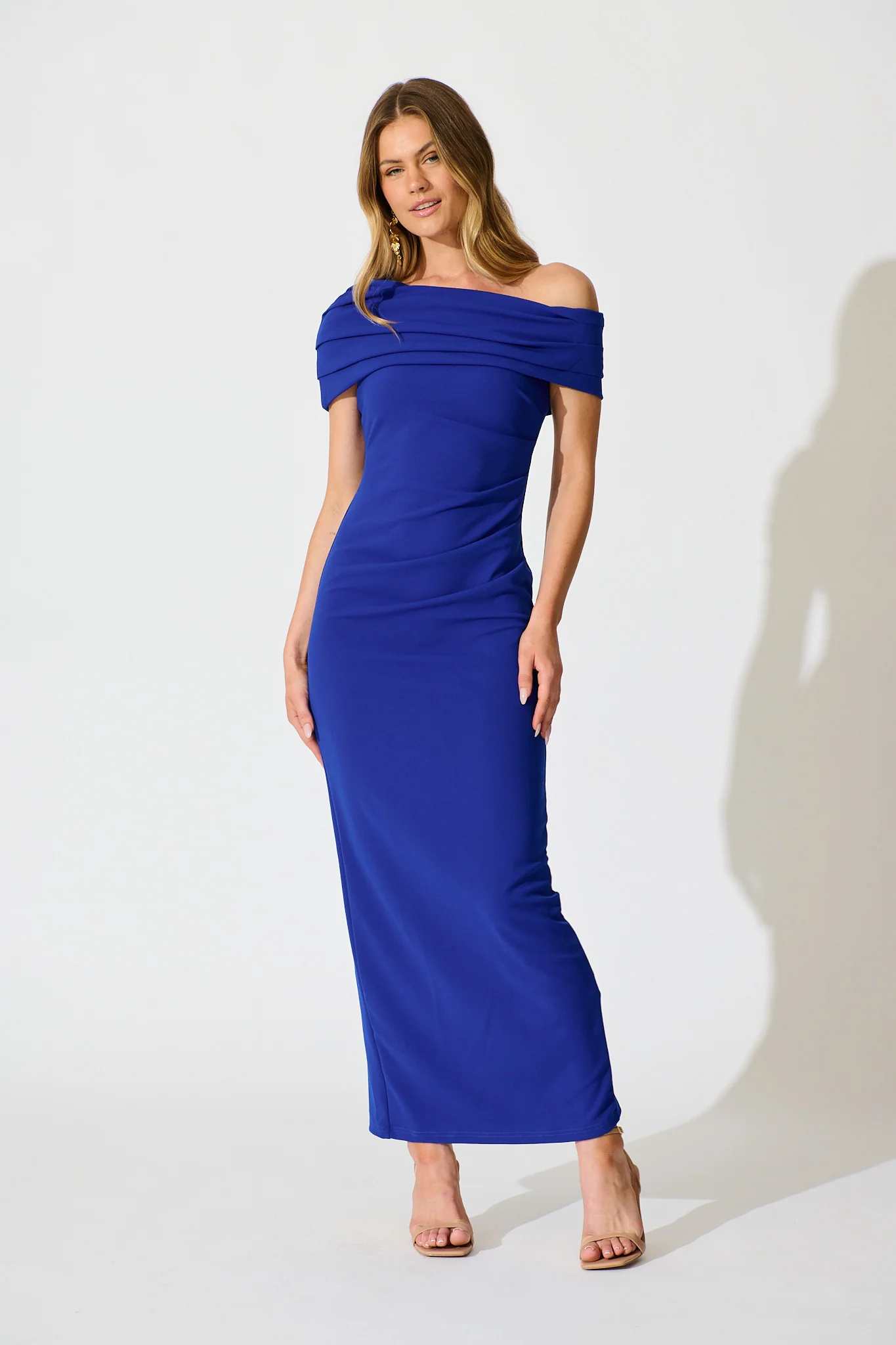 Mazari Off Shoulder Maxi Dress in Cobalt Blue