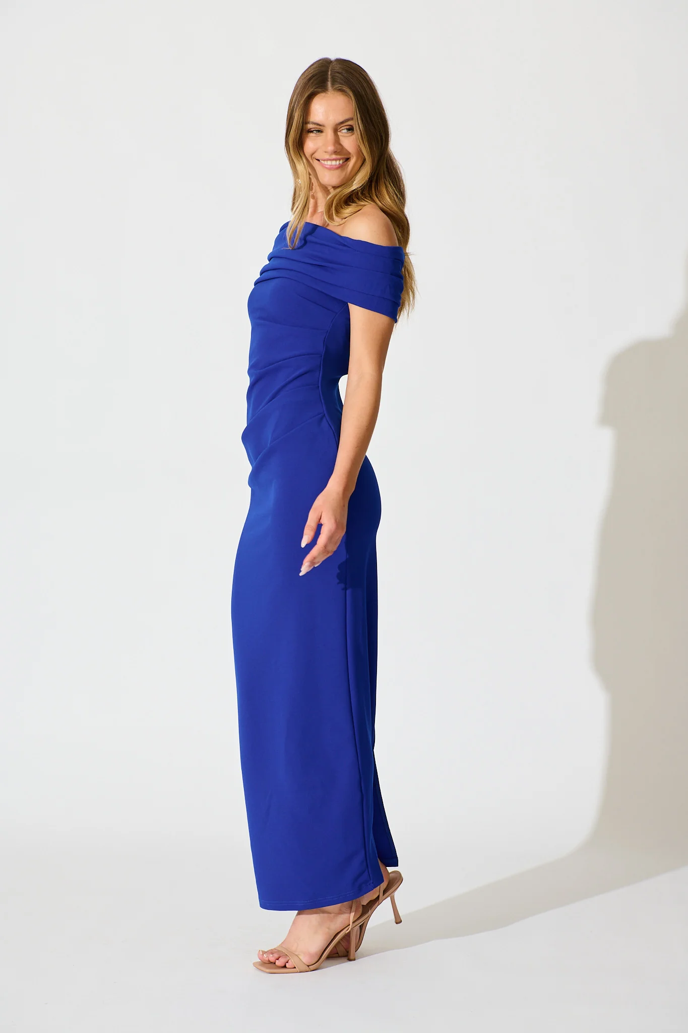 Mazari Off Shoulder Maxi Dress in Cobalt Blue - Image 3