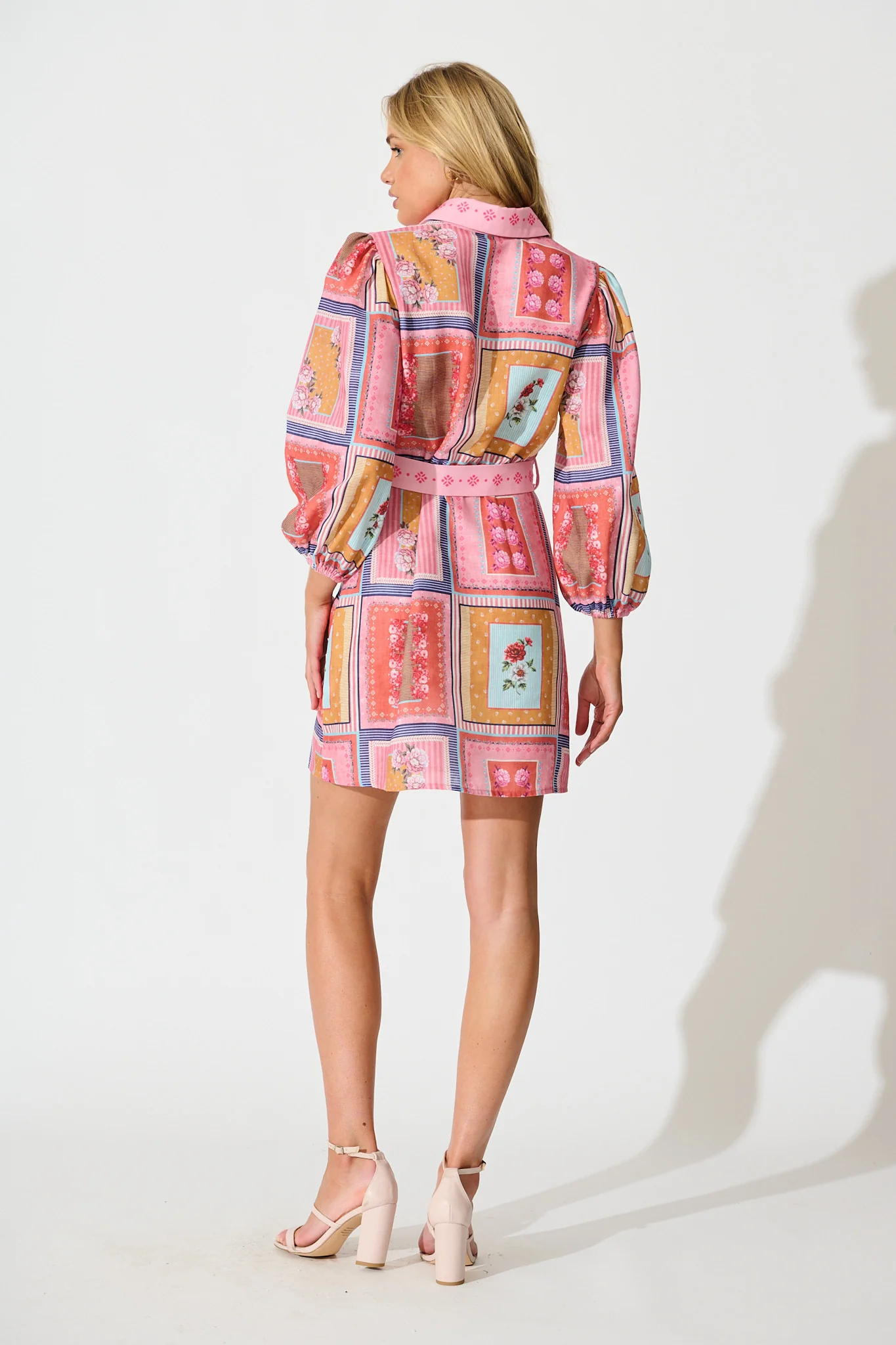 Meadow Muse Shirt Dress in Pink Multi Floral Tile Print - Image 4