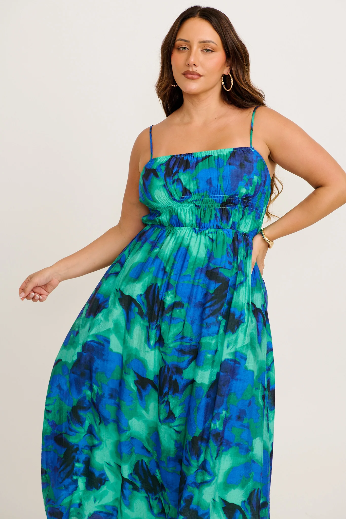 Meadow Sung Maxi Sundress in Blue and Green Watercolour Print - Image 7