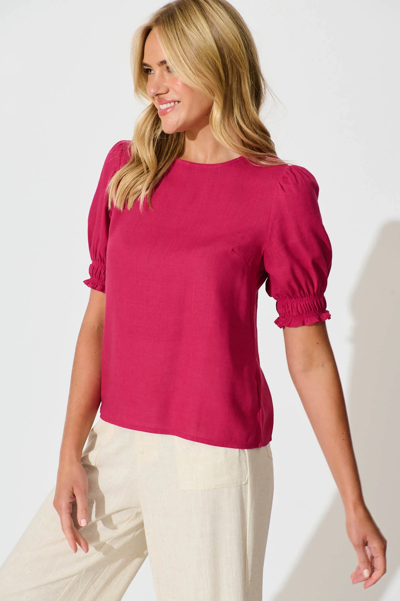 Melanie Top In Deep Rose Cotton Linen Blend - Image 2