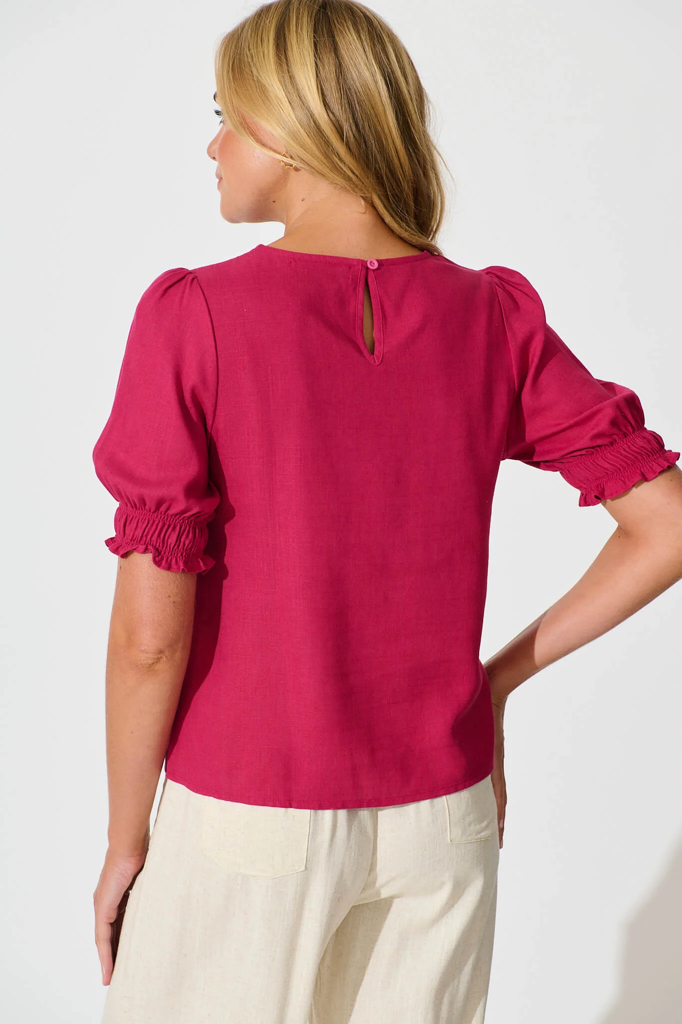 Melanie Top In Deep Rose Cotton Linen Blend - Image 3