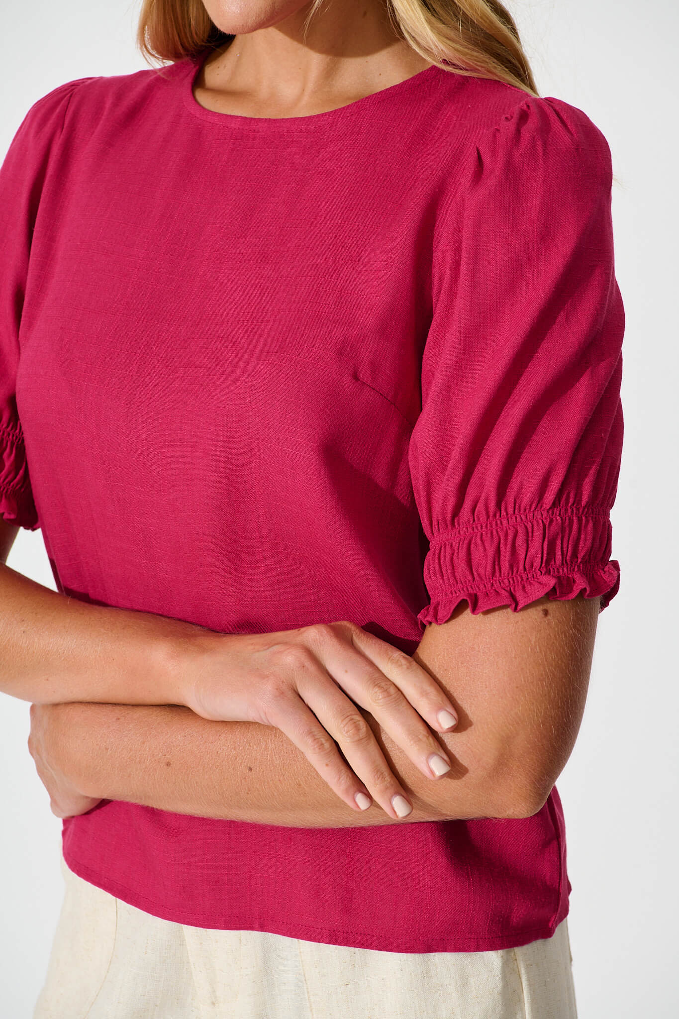Melanie Top In Deep Rose Cotton Linen Blend - Image 5