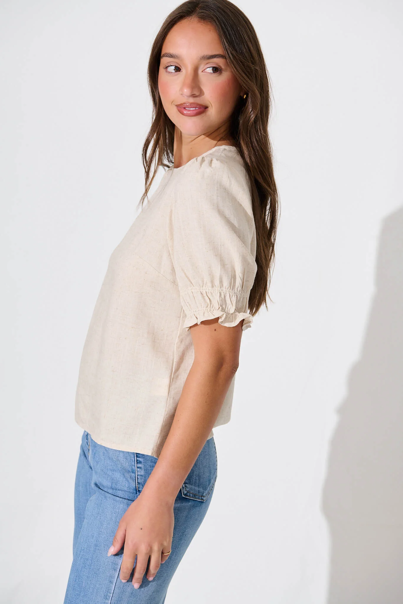 Melanie Top In Oatmeal Linen Blend - Image 2