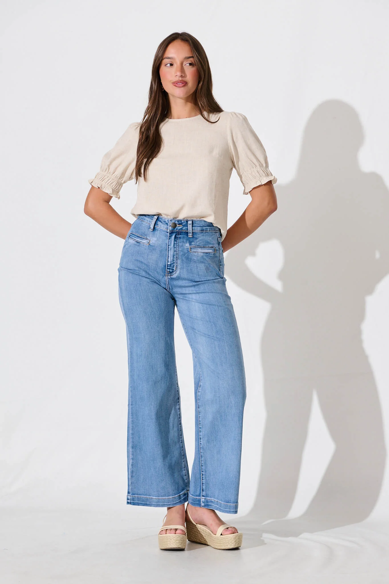 Melanie Top In Oatmeal Linen Blend - Image 4