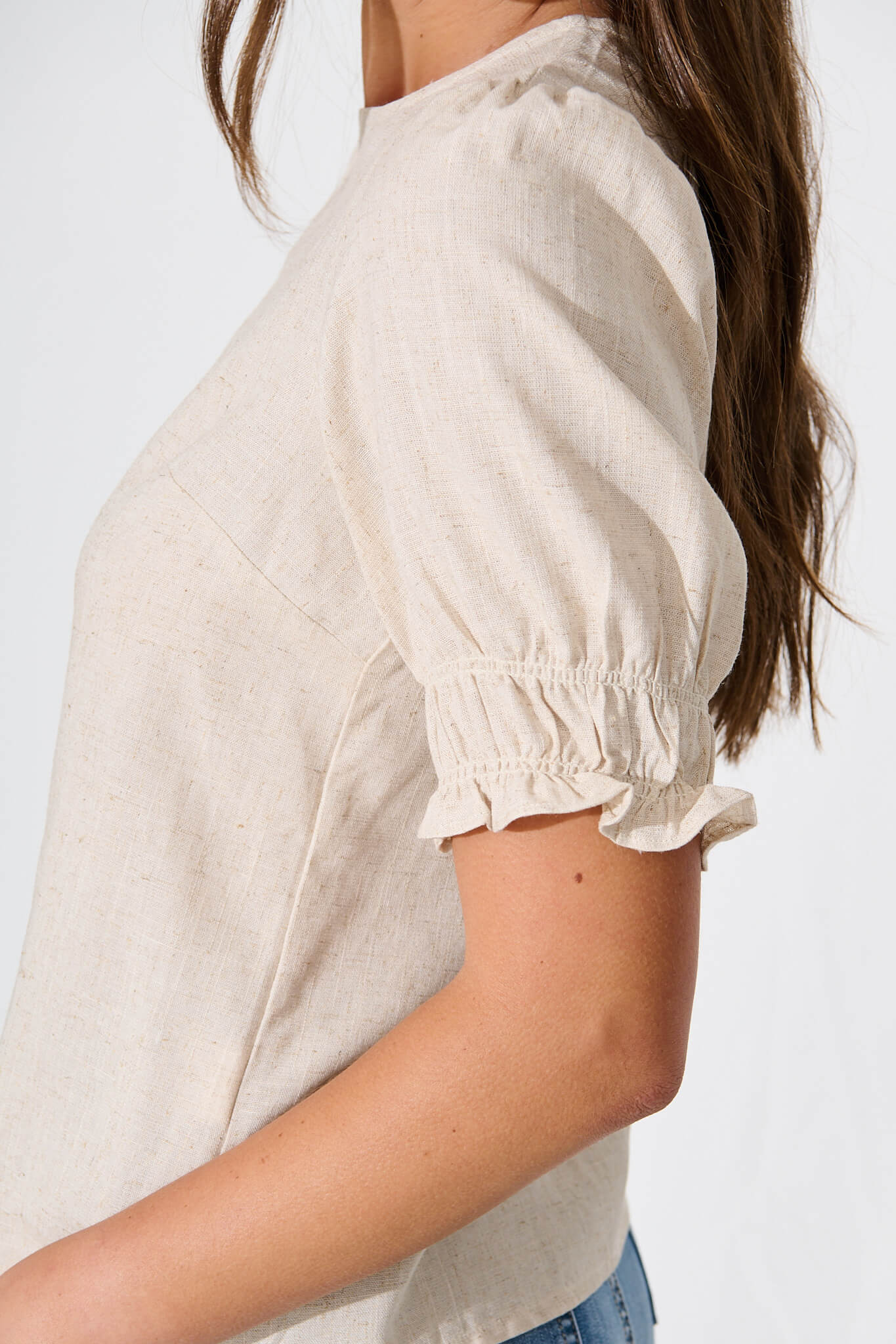 Melanie Top In Oatmeal Linen Blend - Image 5