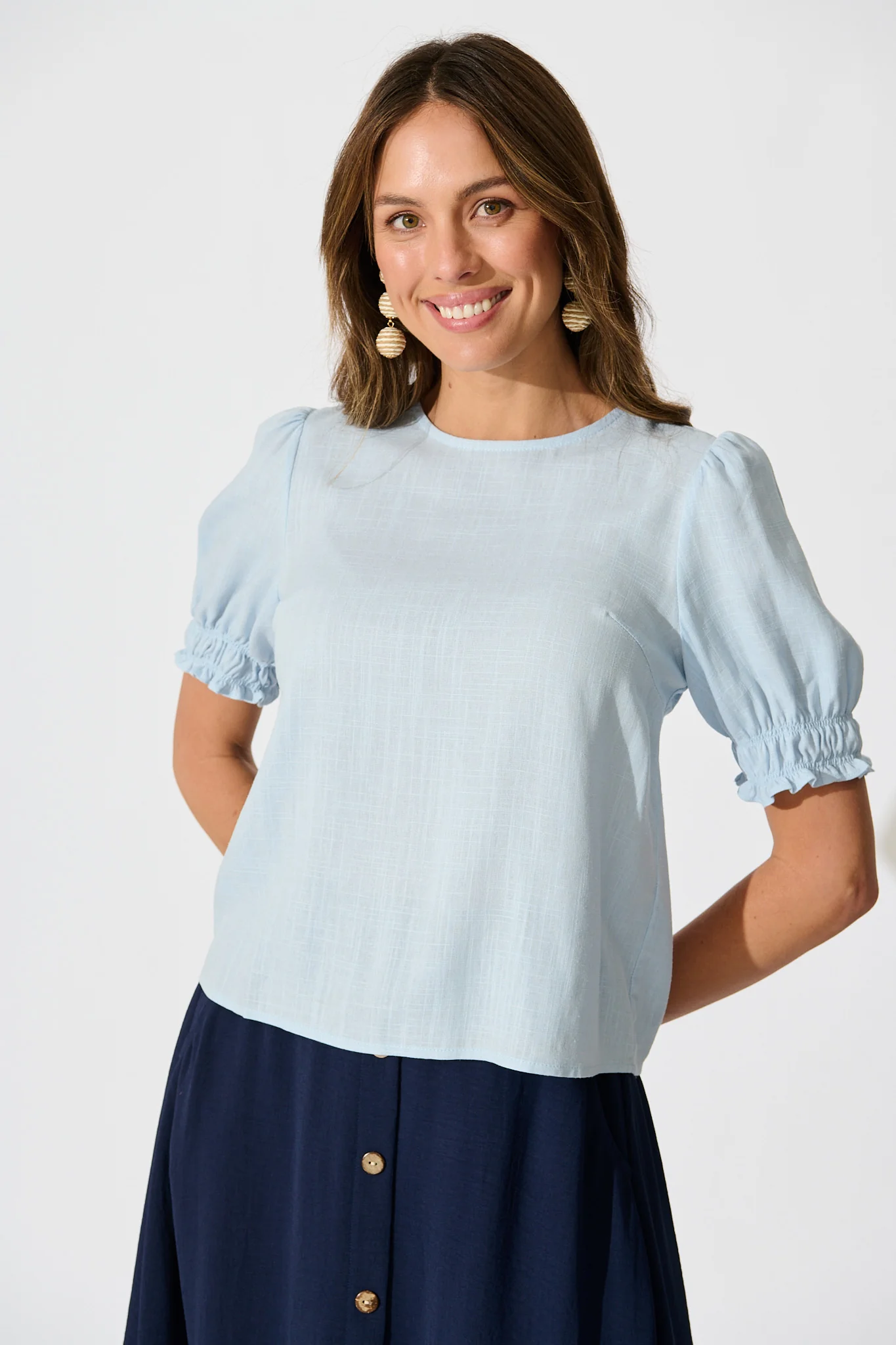 Melanie Top in Pale Blue Cotton Linen