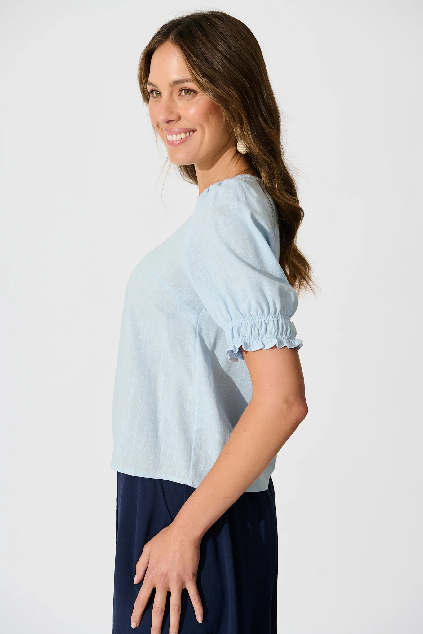 Melanie Top in Pale Blue Cotton Linen - Image 3