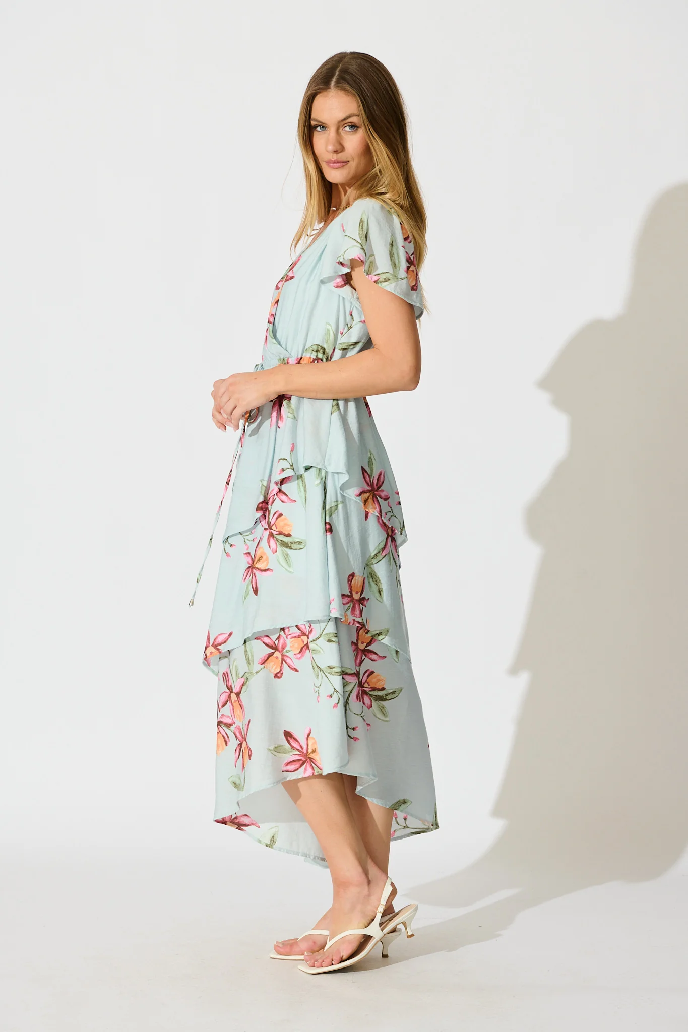 Melany Maxi Dress in Light Blue with Blush Floral - Image 3