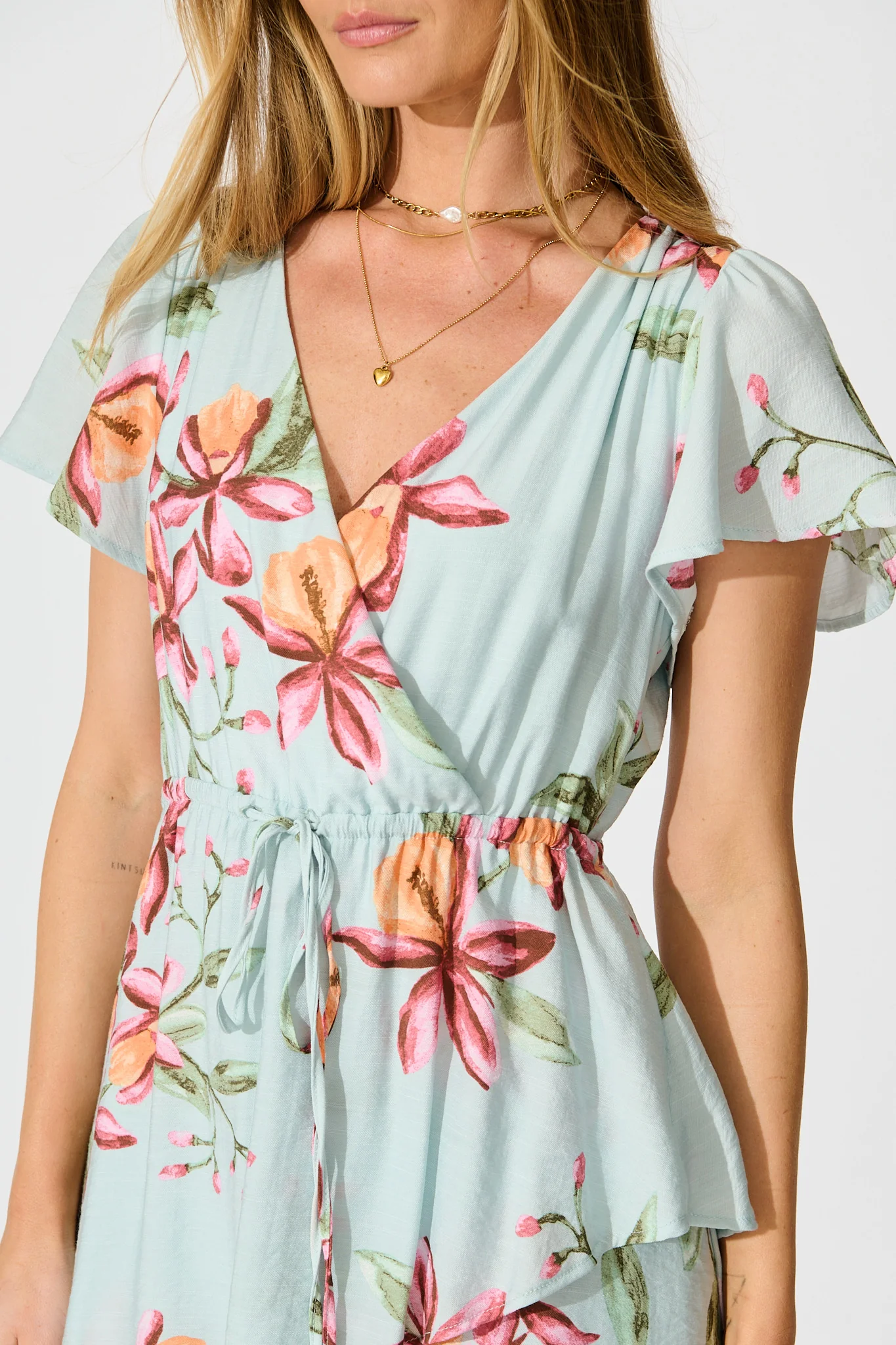 Melany Maxi Dress in Light Blue with Blush Floral - Image 5