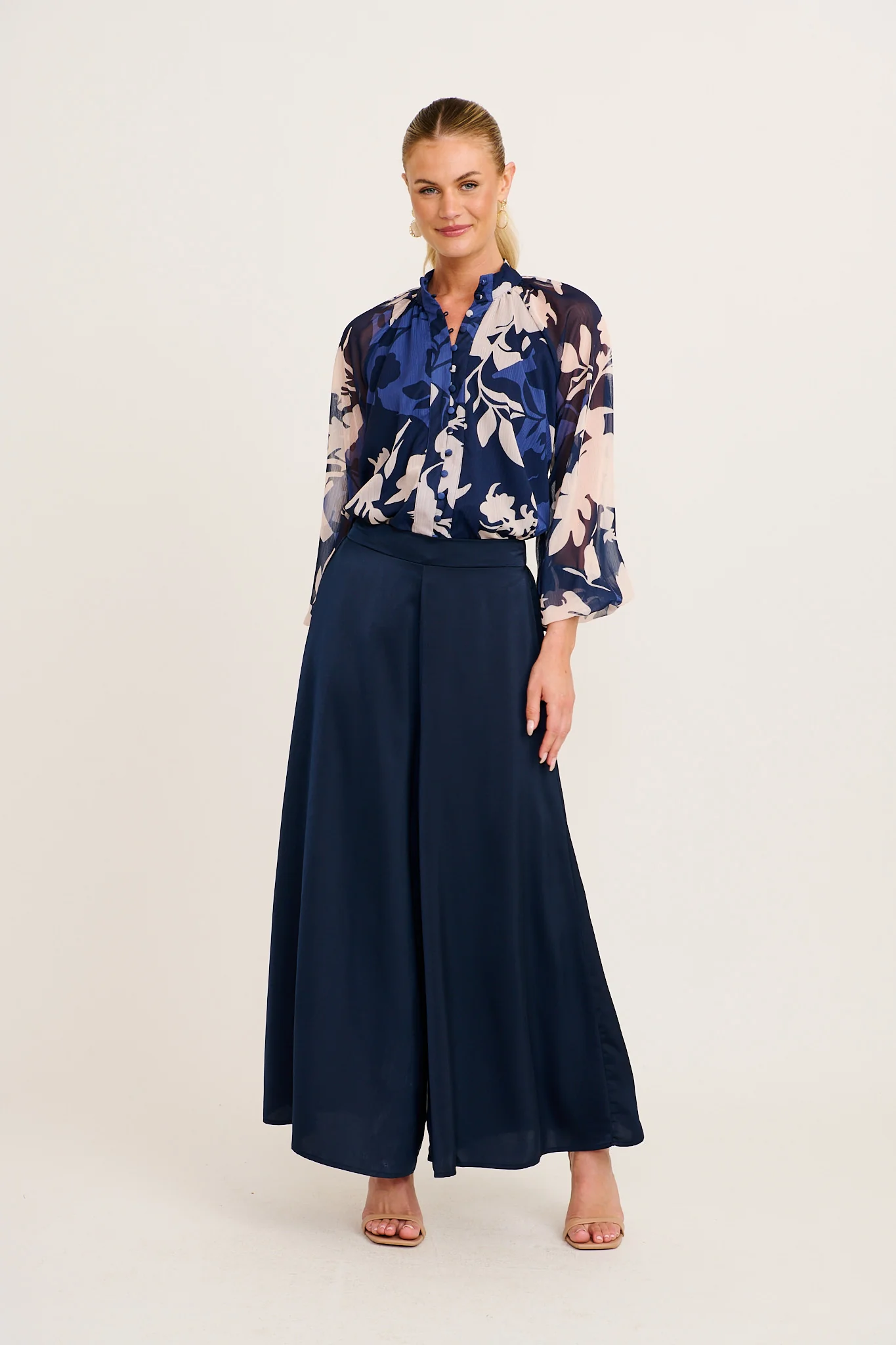 Melina Top in Navy and Blue Floral Chiffon - Image 4