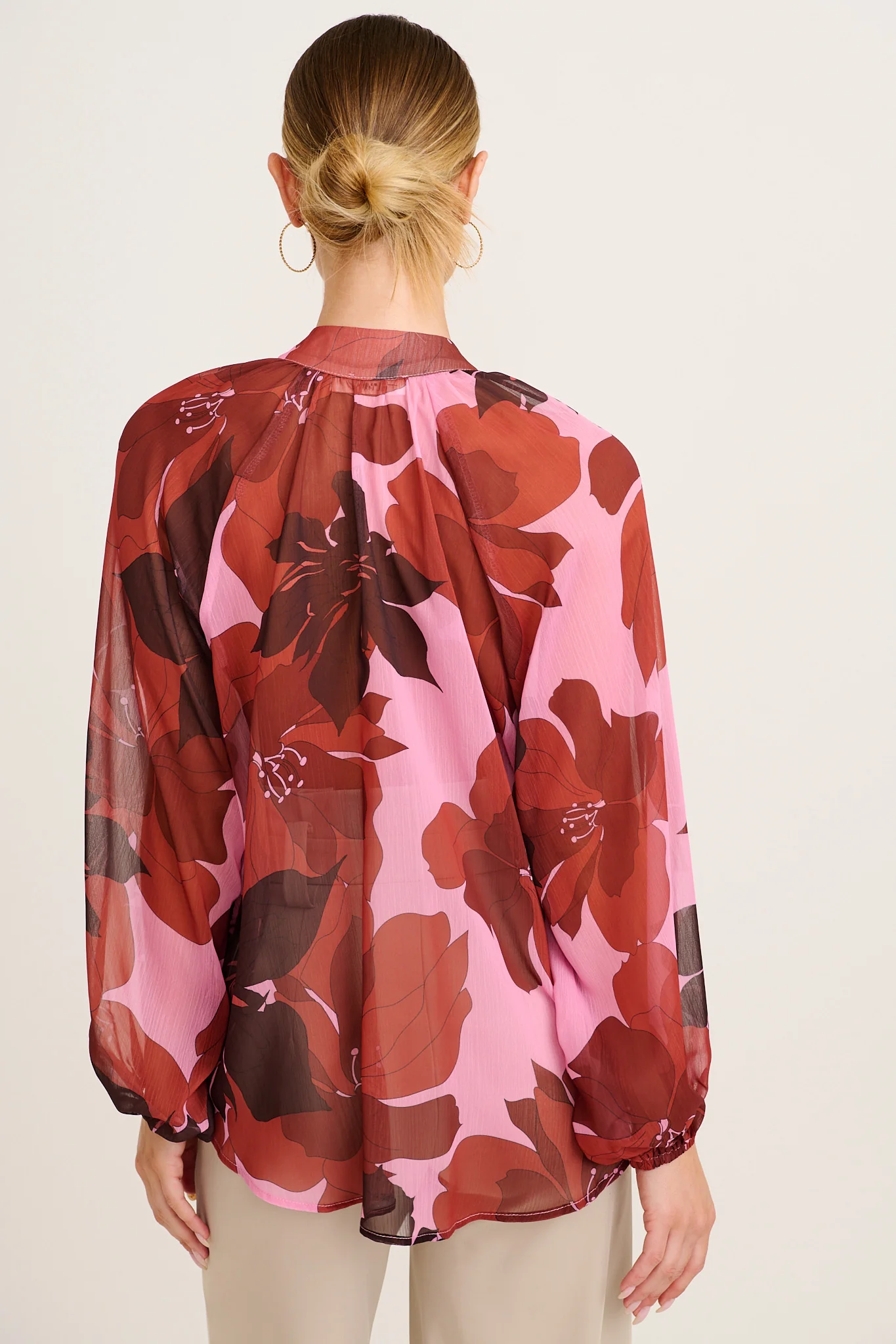 Melina Top in Pink and Red Floral Chiffon - Image 3