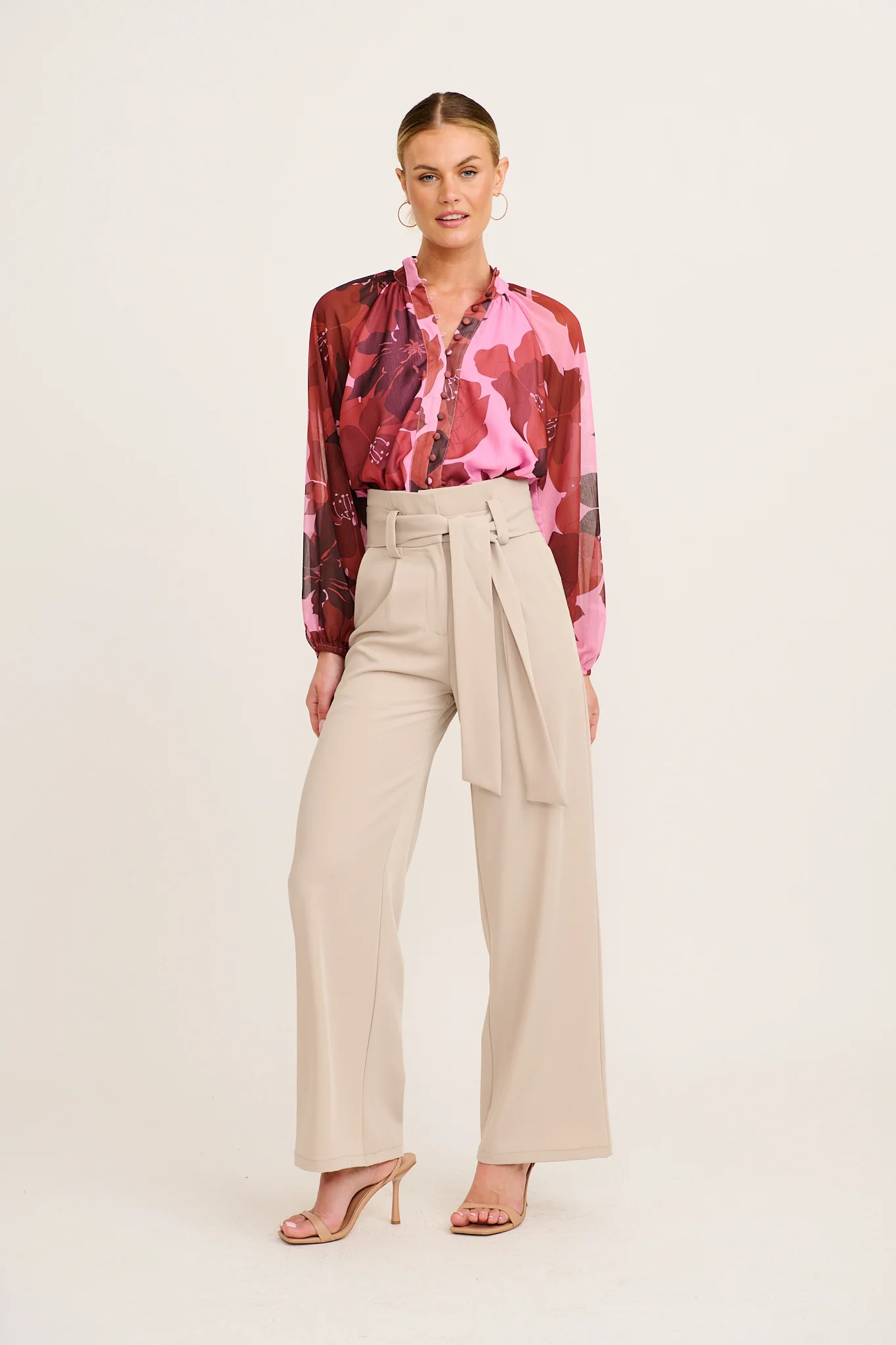 Melina Top in Pink and Red Floral Chiffon - Image 4