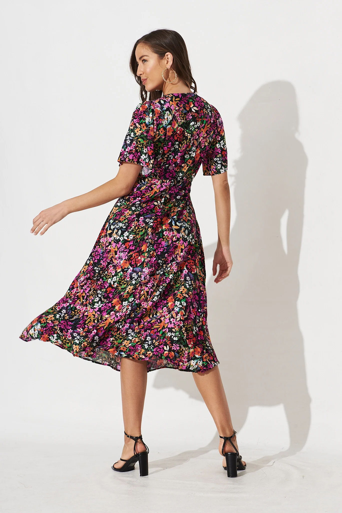 Melody Midi Dress In Black Multi Floral - Image 4