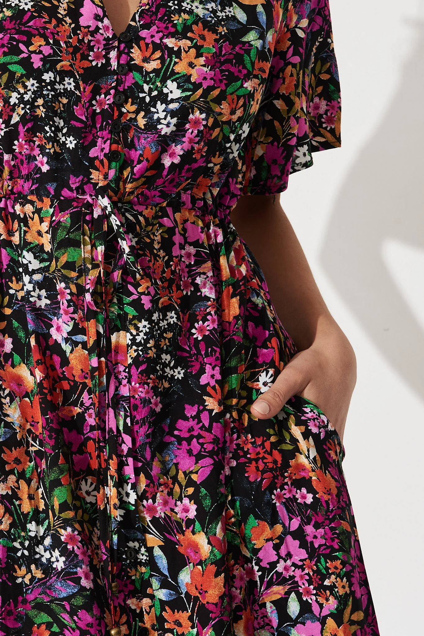 Melody Midi Dress In Black Multi Floral - Image 5