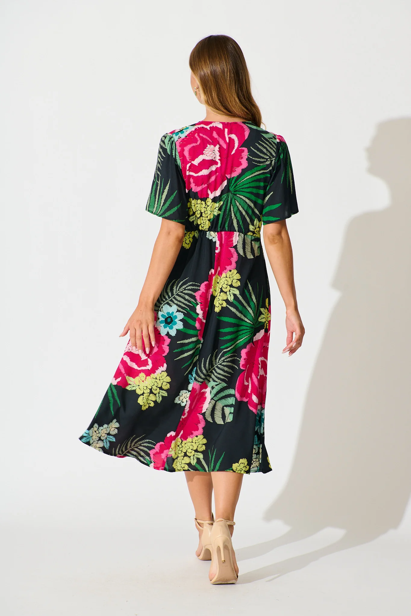 Melody Midi Dress In Black with Pink Floral - Image 4