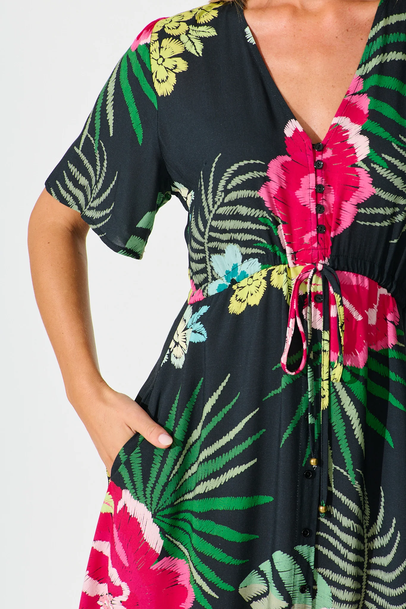 Melody Midi Dress In Black with Pink Floral - Image 5