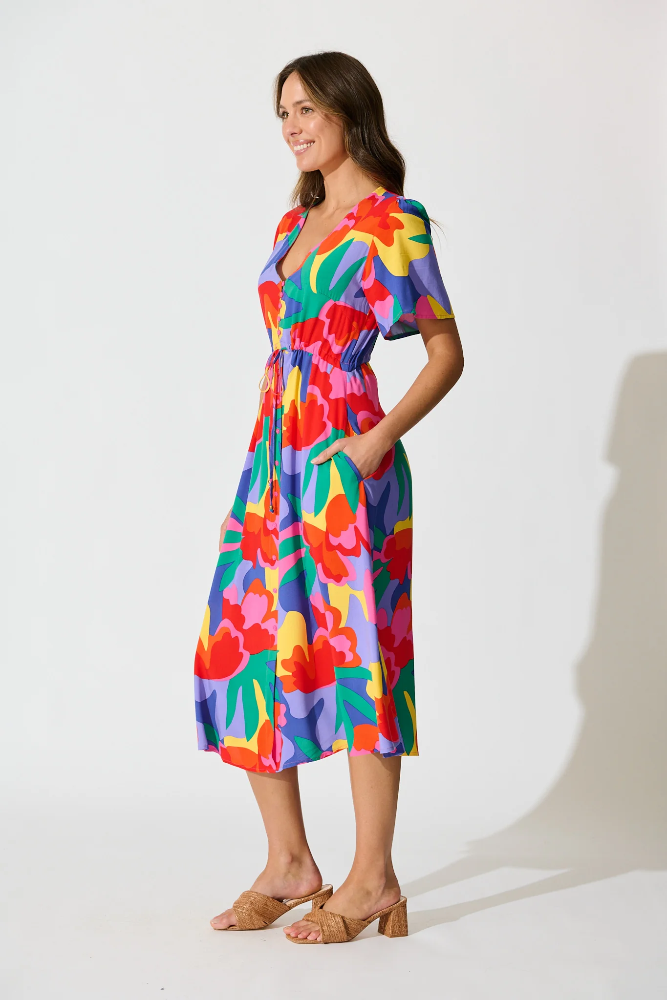 Melody Midi Dress in Bright Multi Print - Image 3