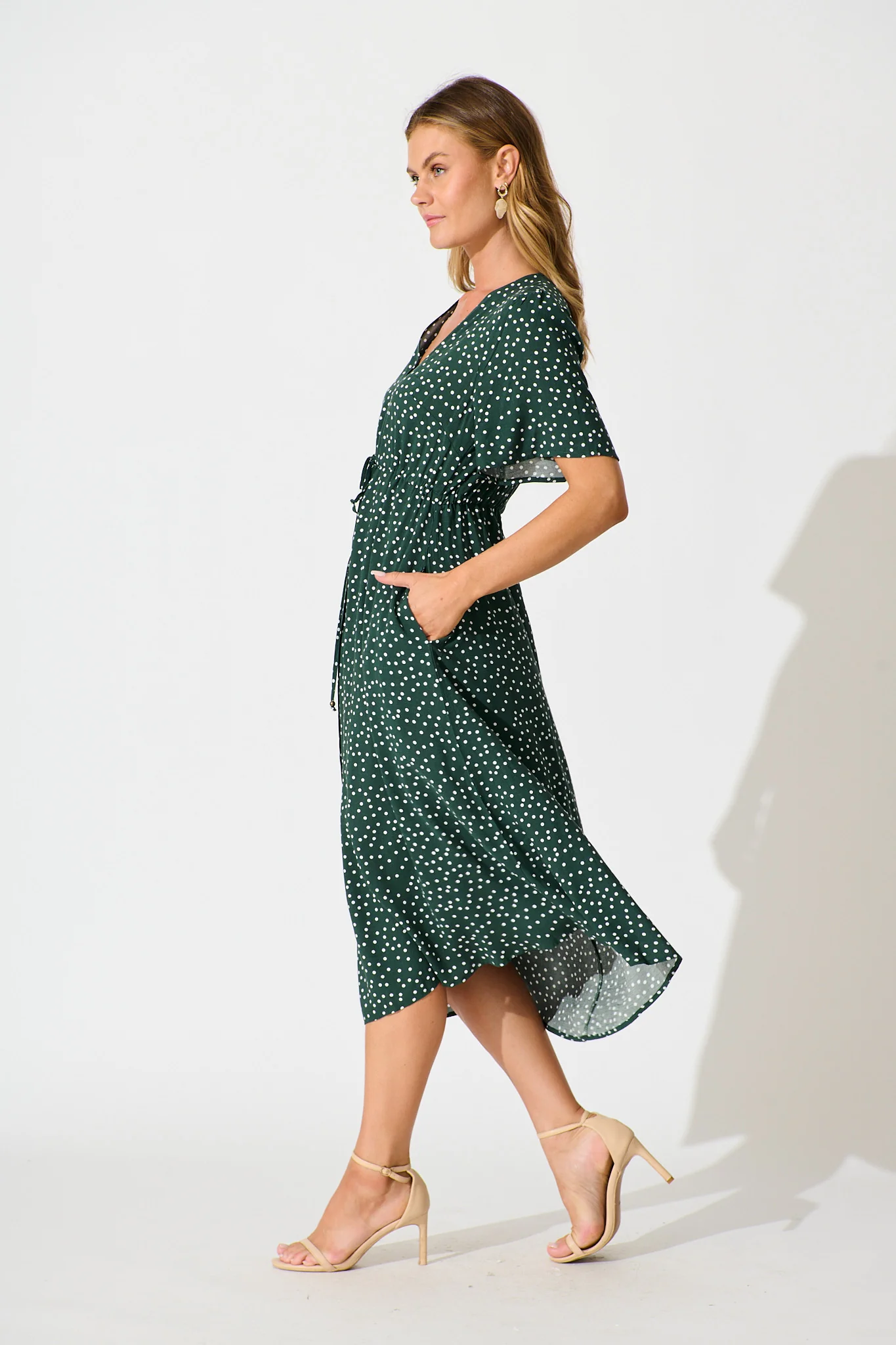 Melody Midi Dress In Emerald With White Spot - Image 3