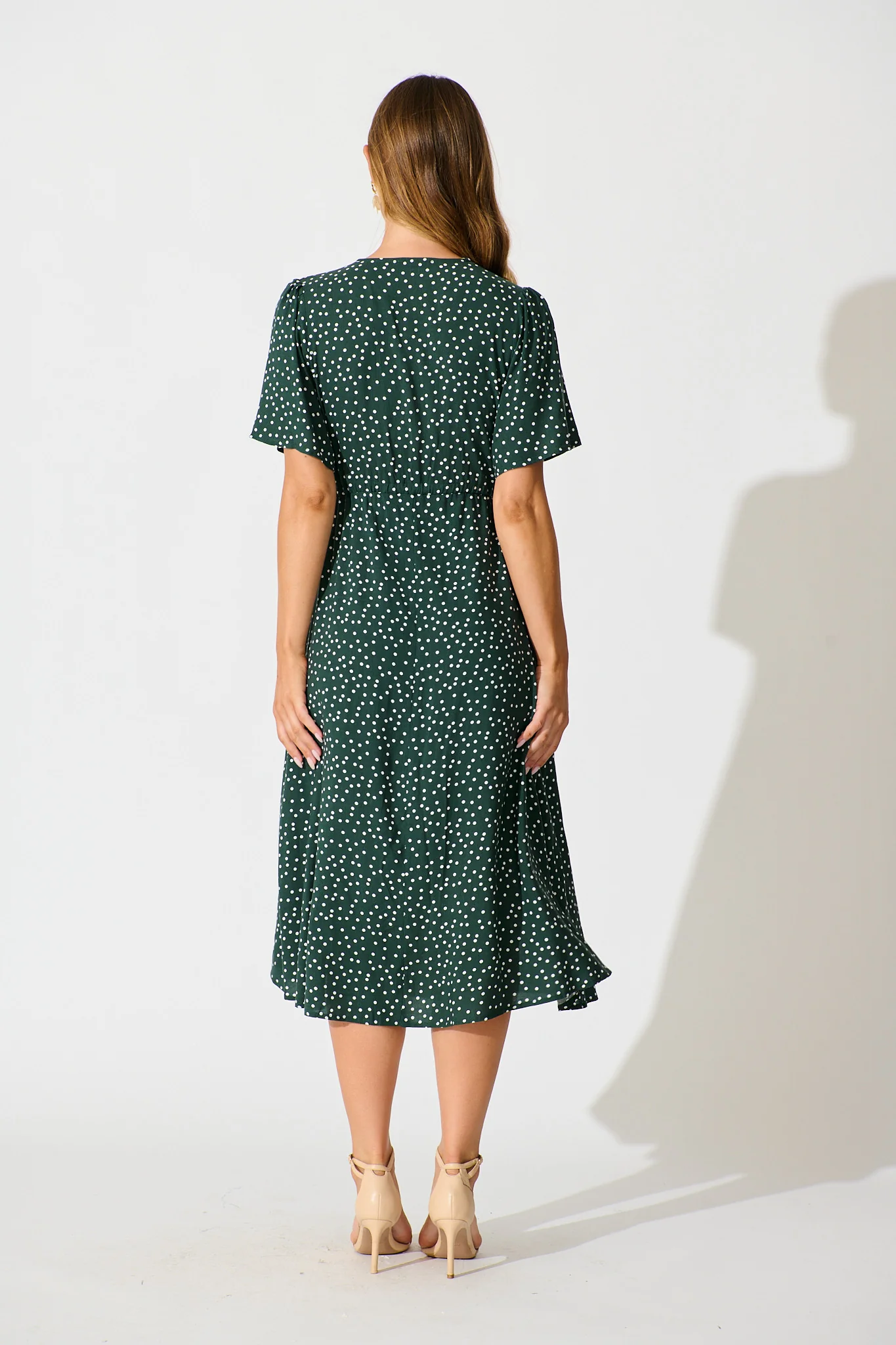 Melody Midi Dress In Emerald With White Spot - Image 4