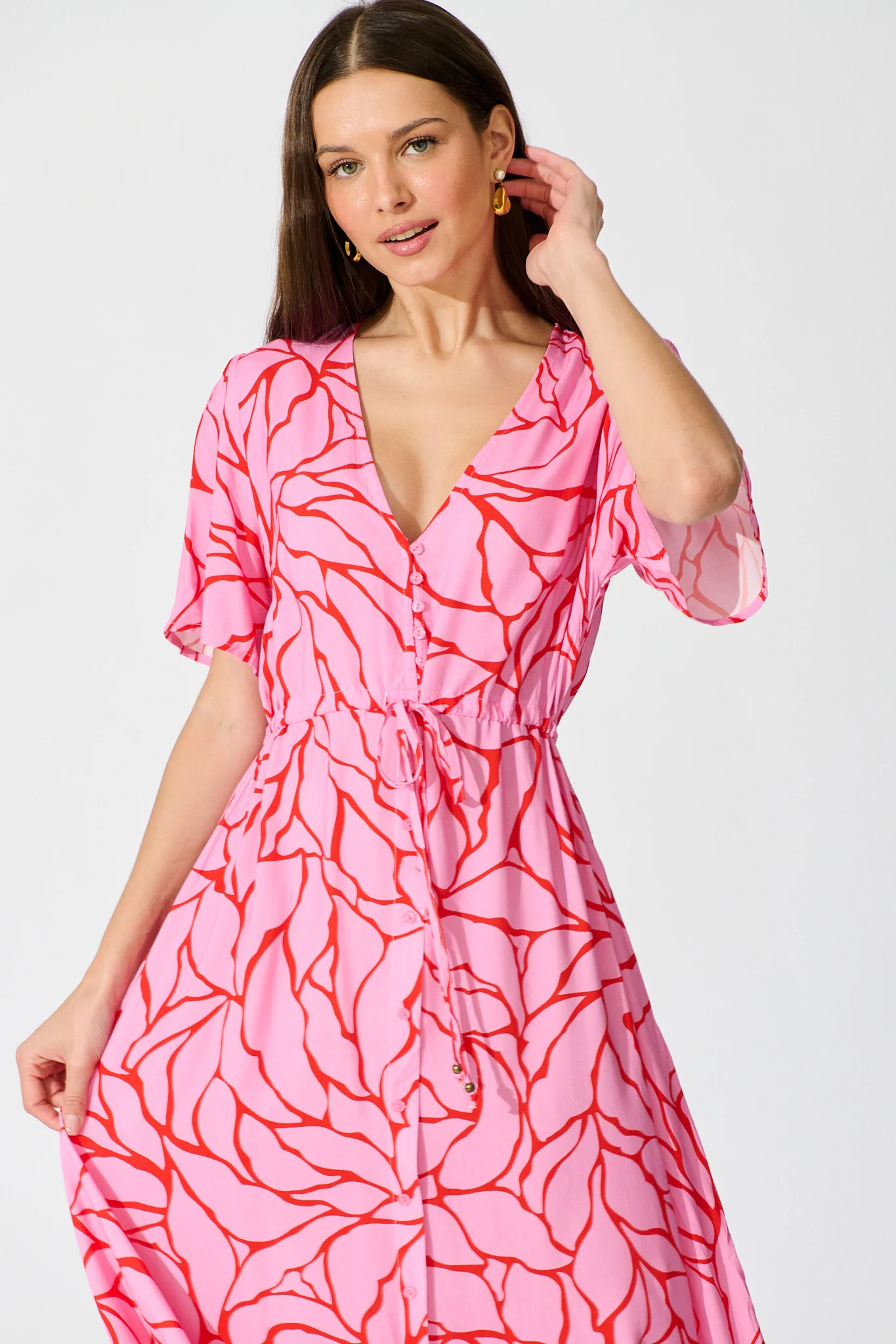 Melody Midi Dress in in Pink Geometric Print - Image 2