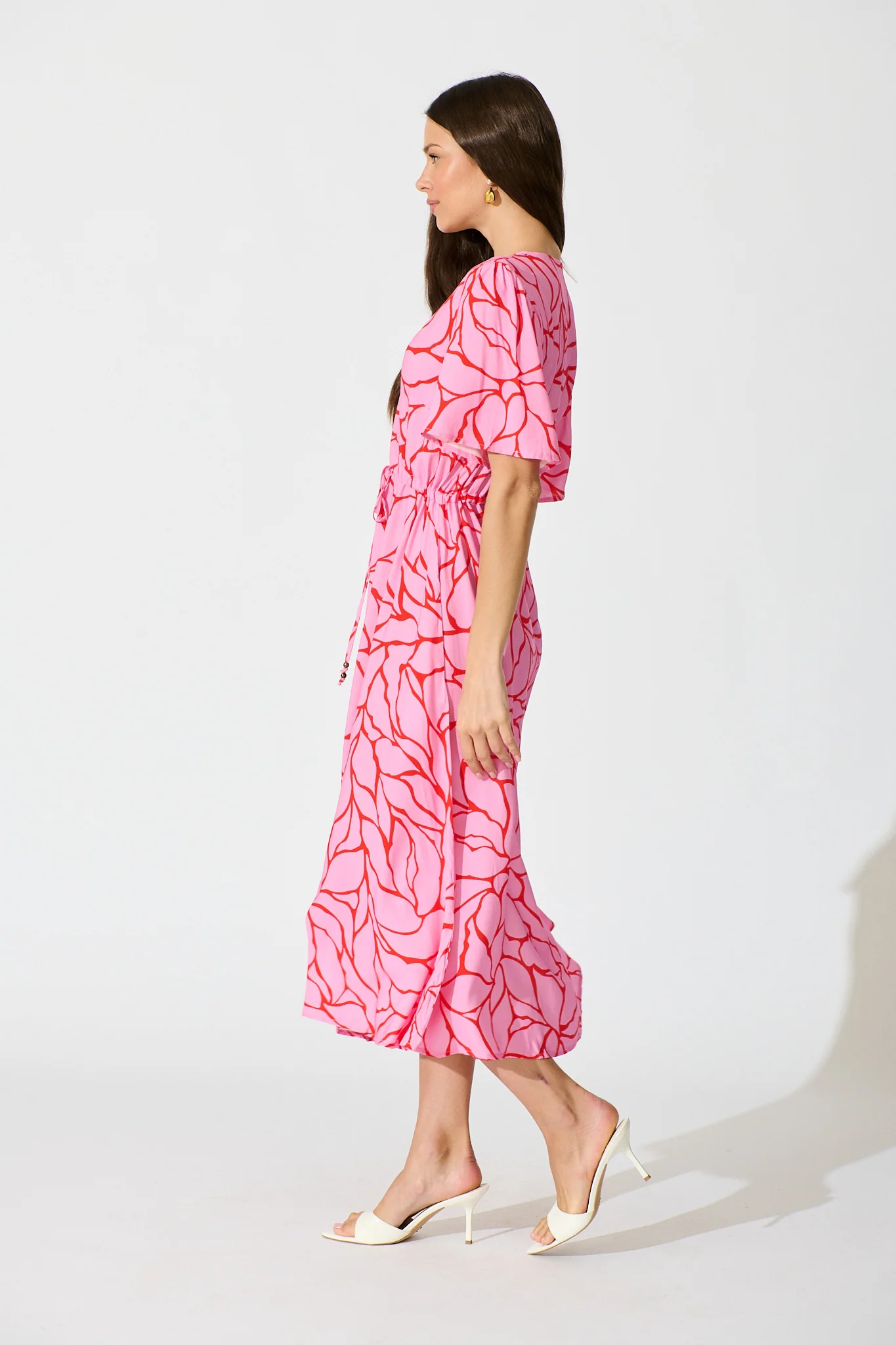 Melody Midi Dress in in Pink Geometric Print - Image 3